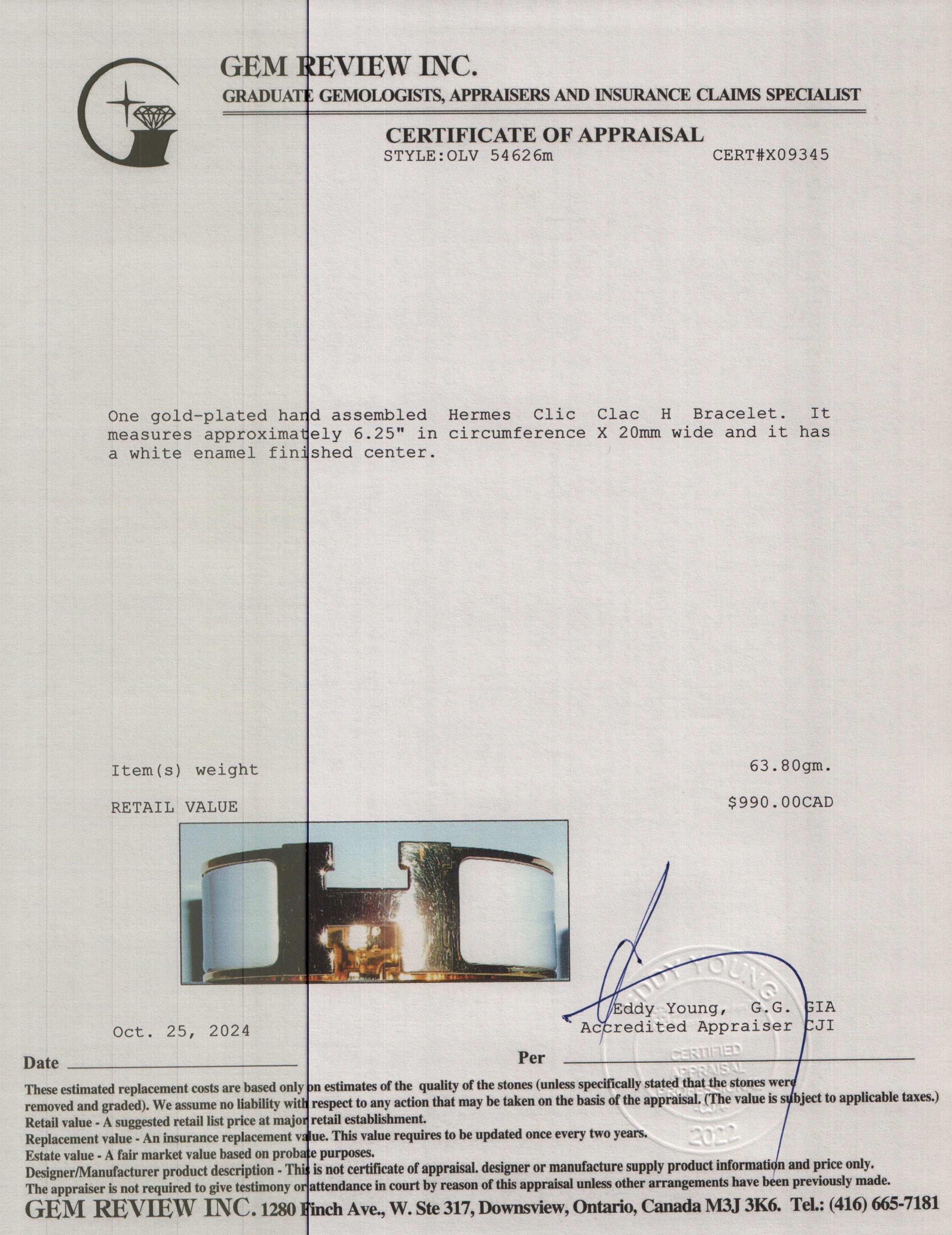 Hermes Gold-Plated White Enamel Clic Clac H Bracelet w/ Box