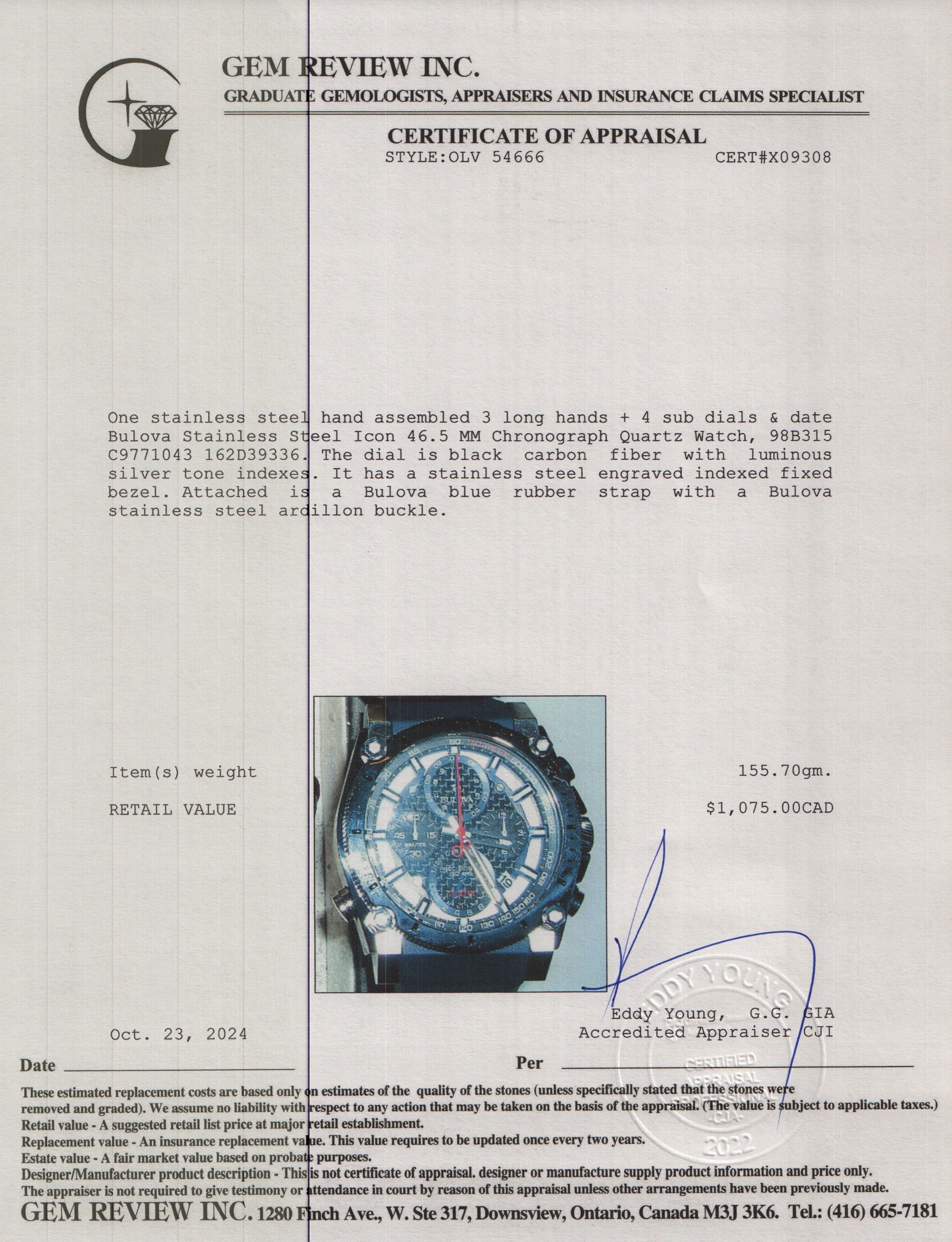 Bulova Stainless Steel Icon 46.5 MM Chronograph Quartz Watch 98B315