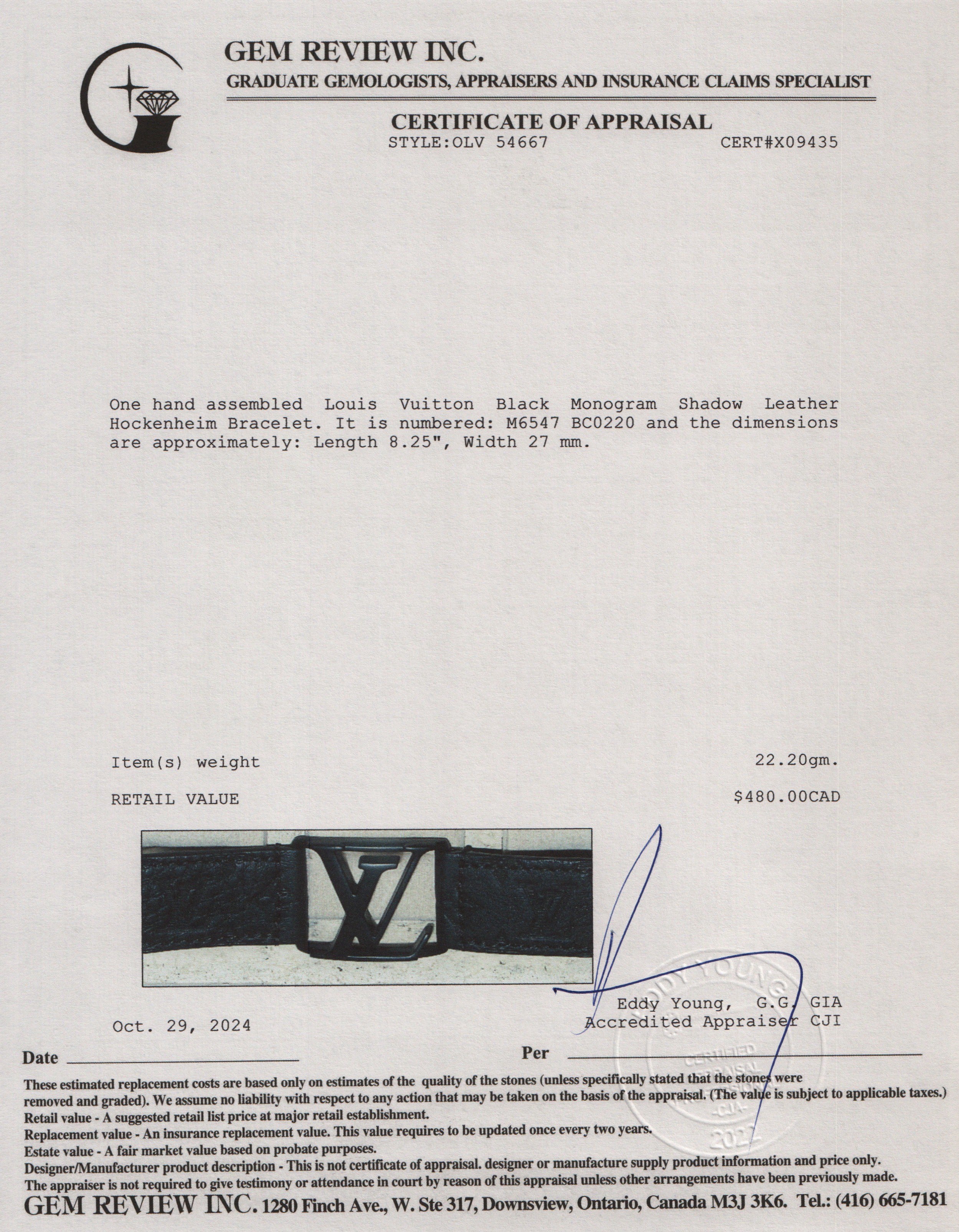 Louis Vuitton Black Monogram Shadow Leather Hockenheim Bracelet