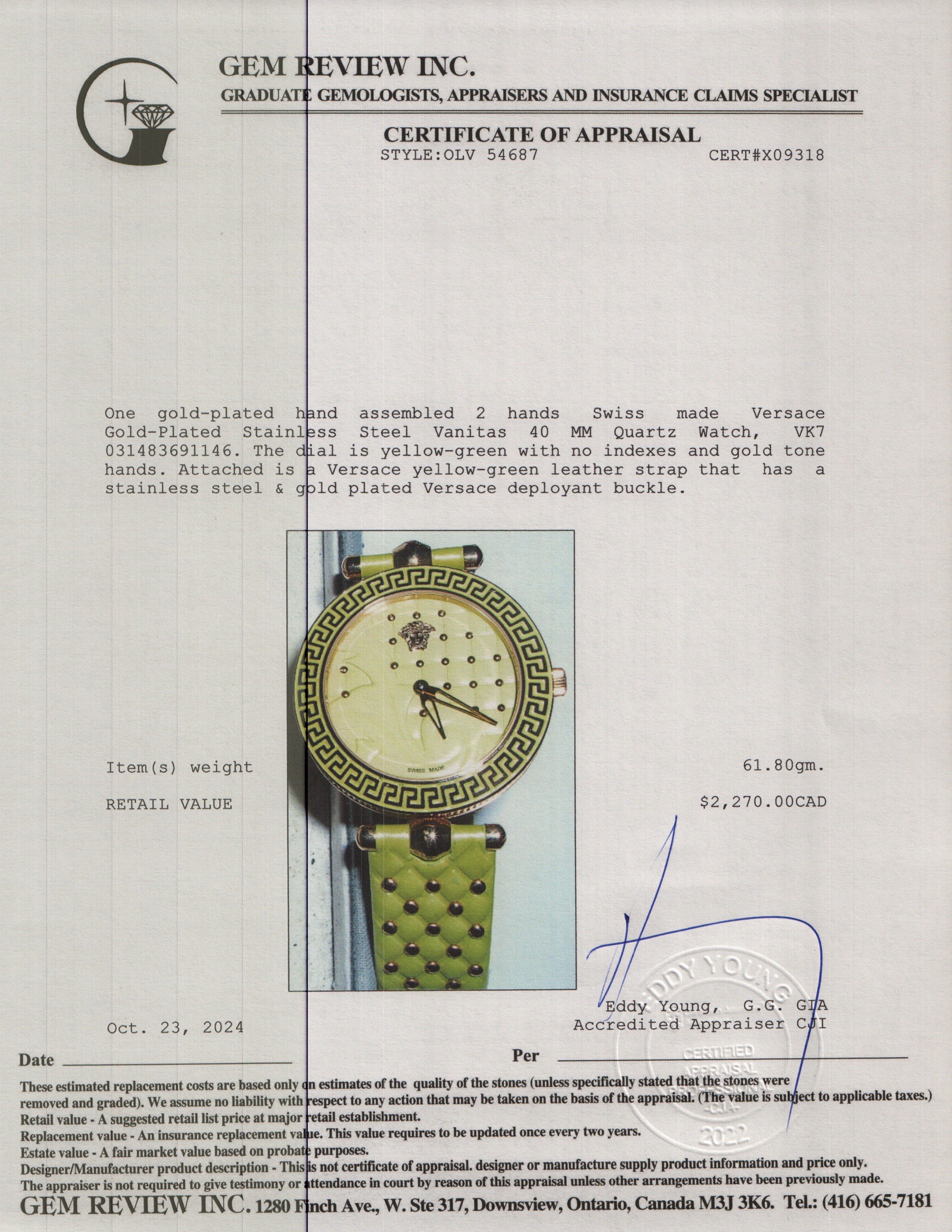 Versace Gold-Plated Stainless Steel Vanitas 40 MM Quartz Watch