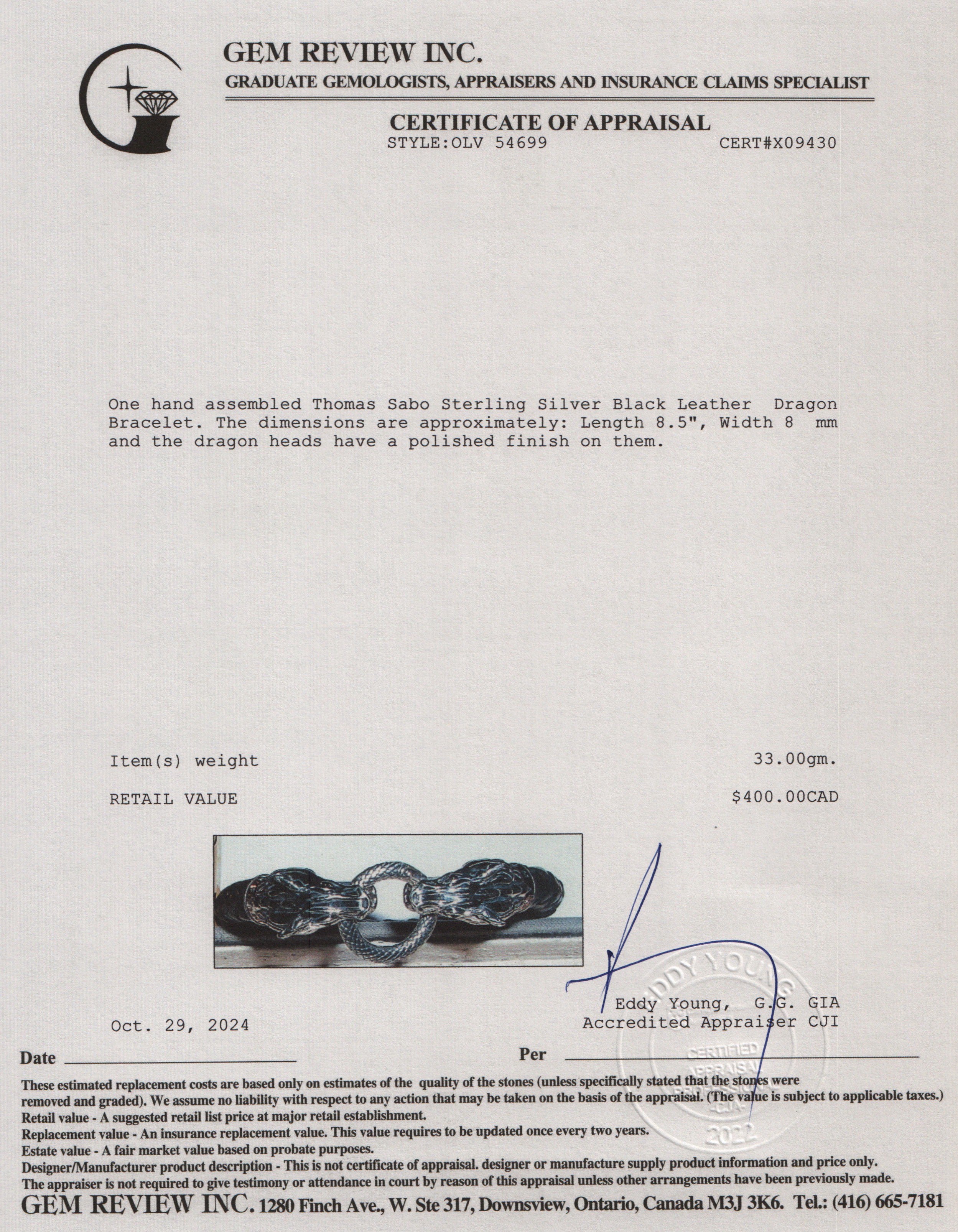 Thomas Sabo Sterling Silver Black Leather Dragon Bracelet