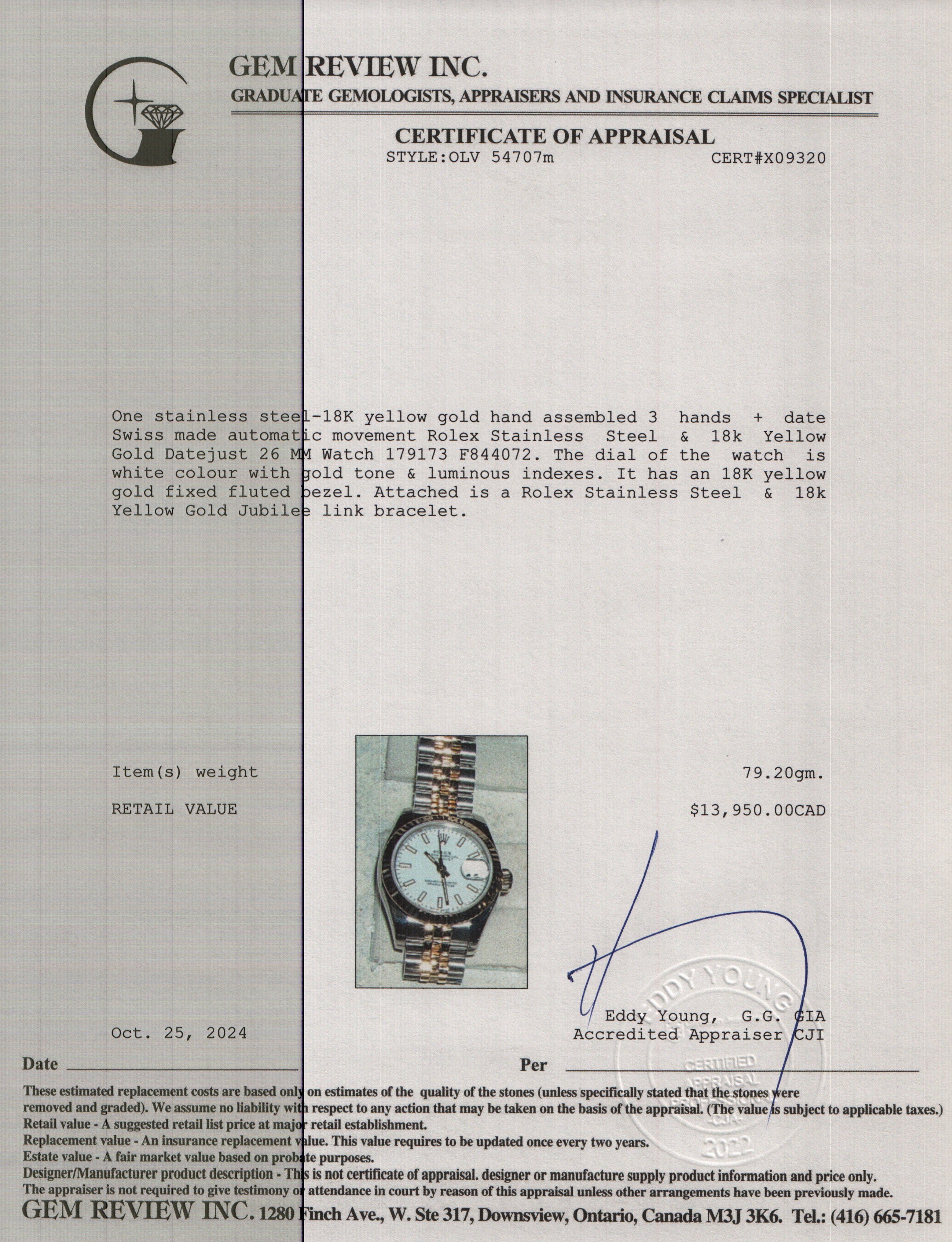 Rolex Stainless Steel & 18k Yellow Gold Datejust 26 MM Watch 179173 w/ Box & Papers