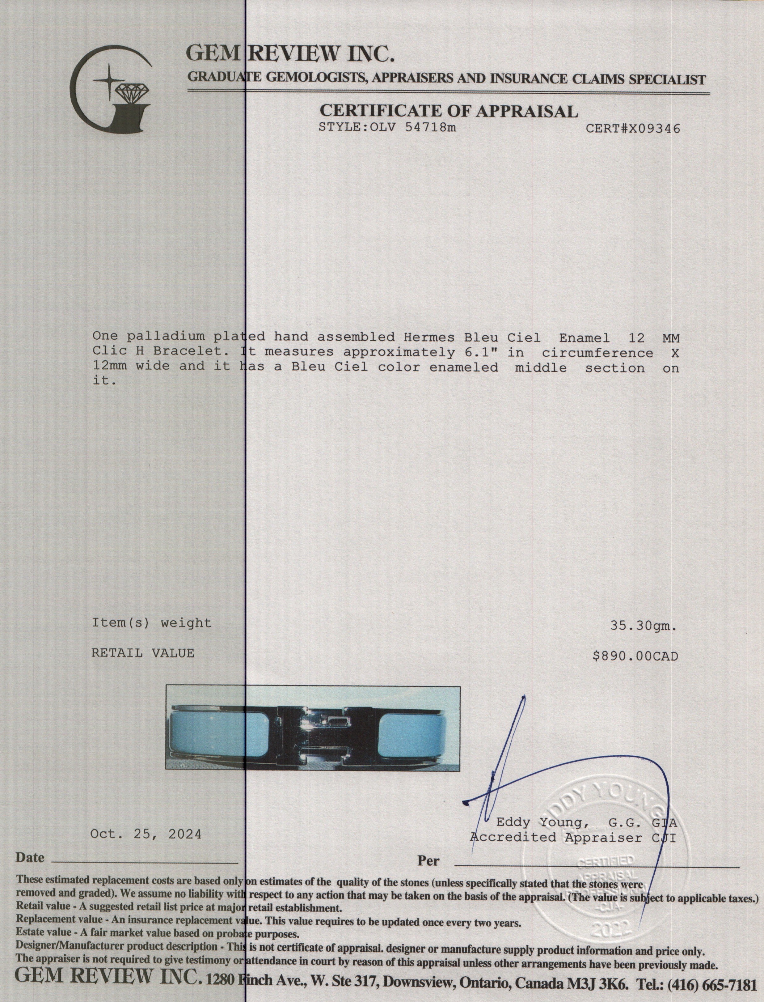 Hermes Palladium Plated Bleu Ciel Enamel 12 MM Clic H Bracelet