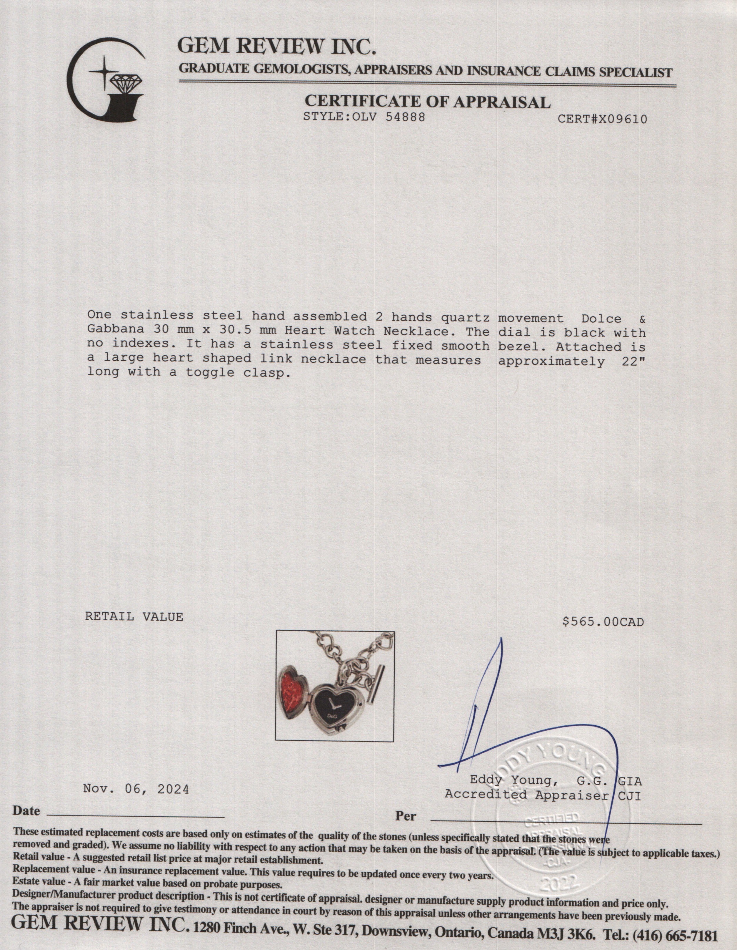 Dolce & Gabbana Stainless Steel Heart Watch Necklace