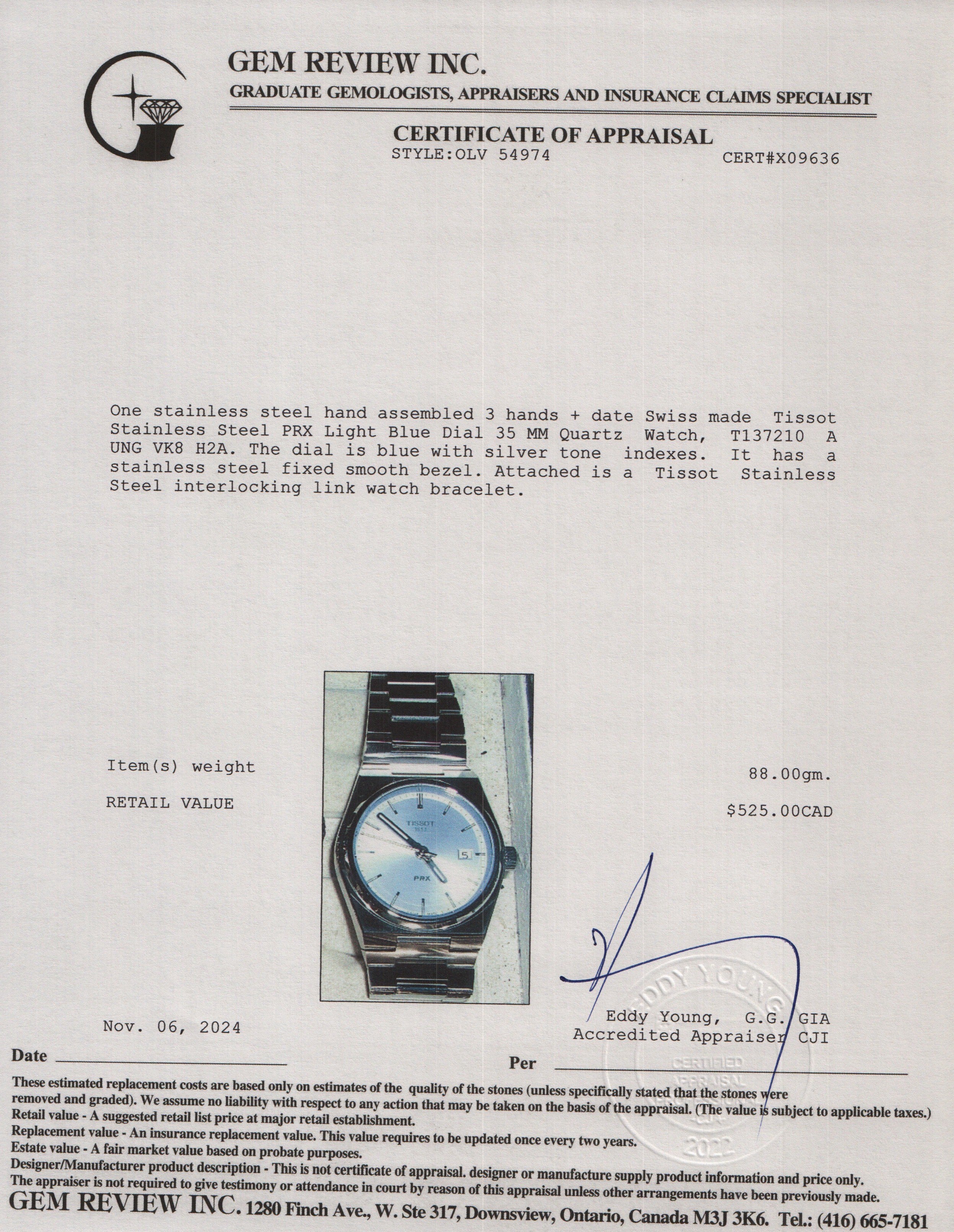 Tissot Stainless Steel PRX Light Blue Dial 35 MM Quartz Watch Blue Dial w/ Box & Papers