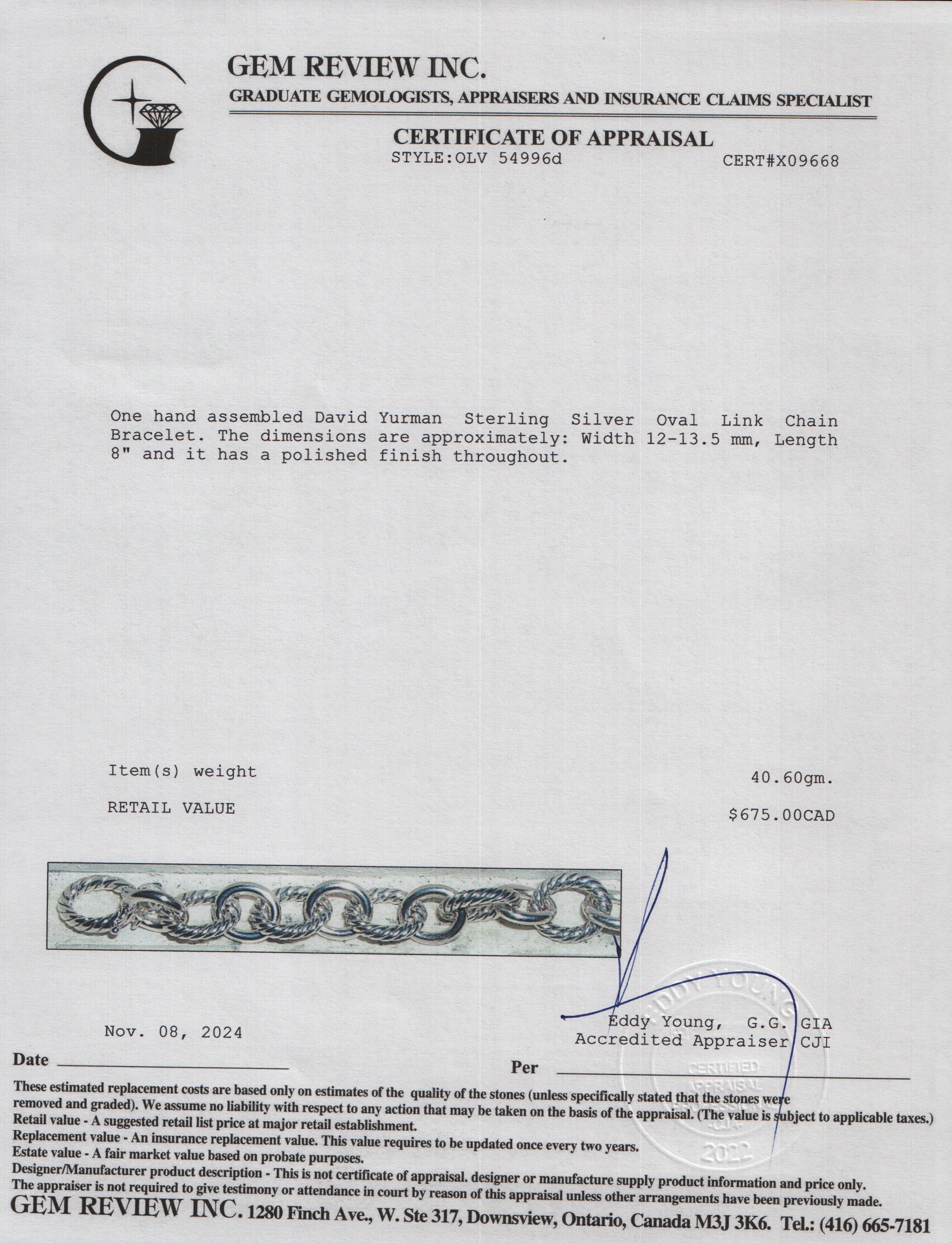 David Yurman Sterling Silver Oval Link Chain Bracelet, 12 MM