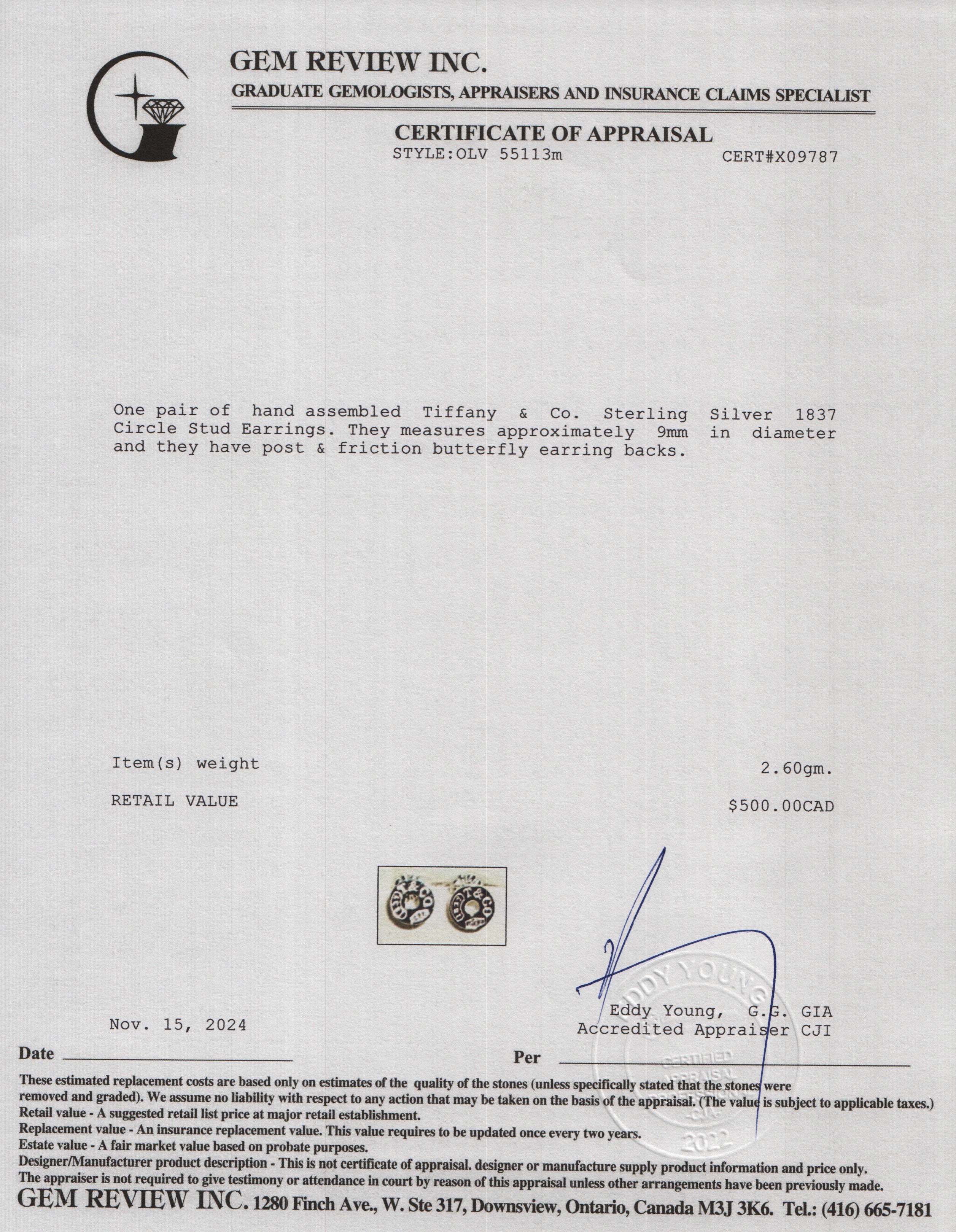 Tiffany & Co. Sterling Silver 1837 Circle Stud Earrings