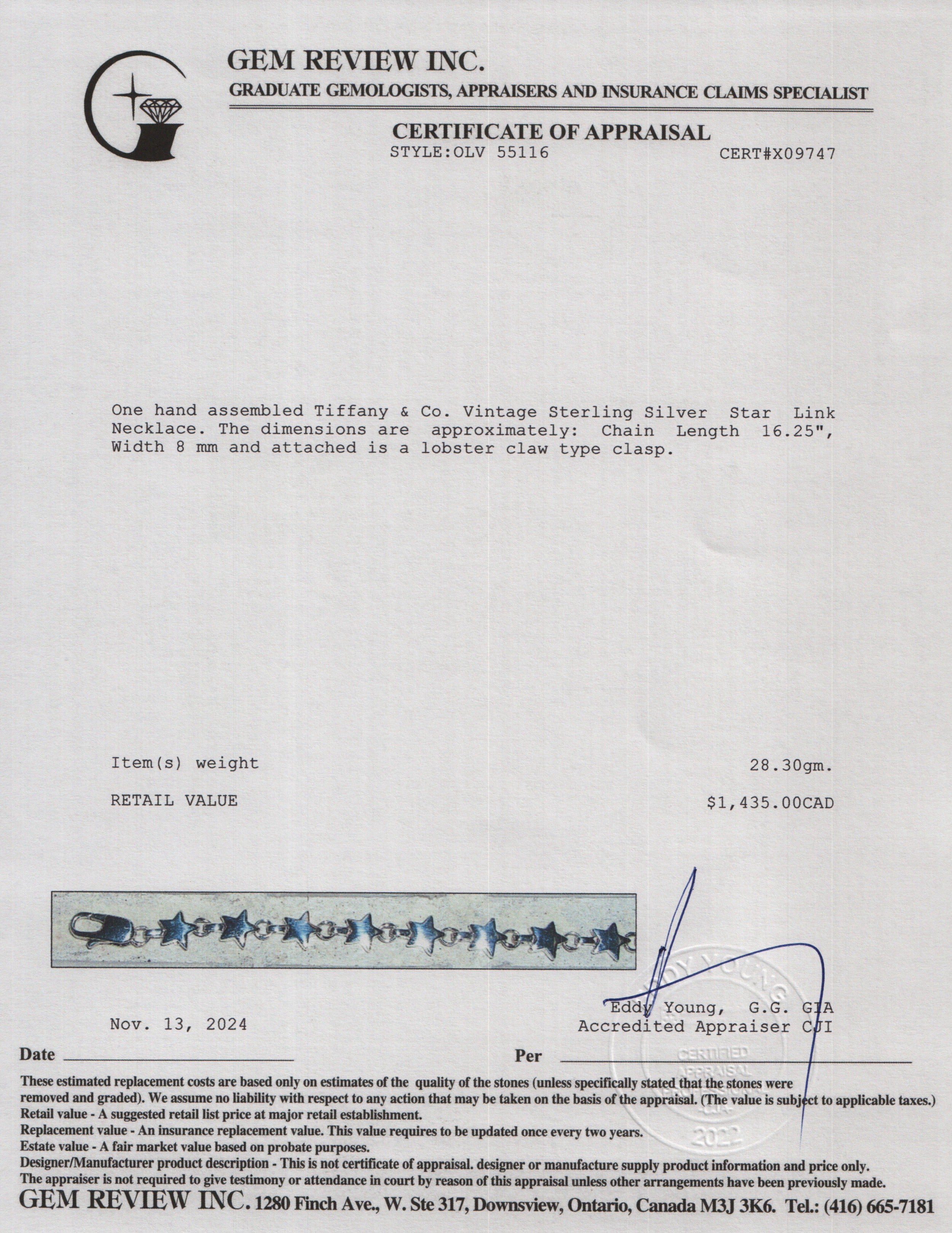 Tiffany & Co. Vintage Sterling Silver Star Link Necklace