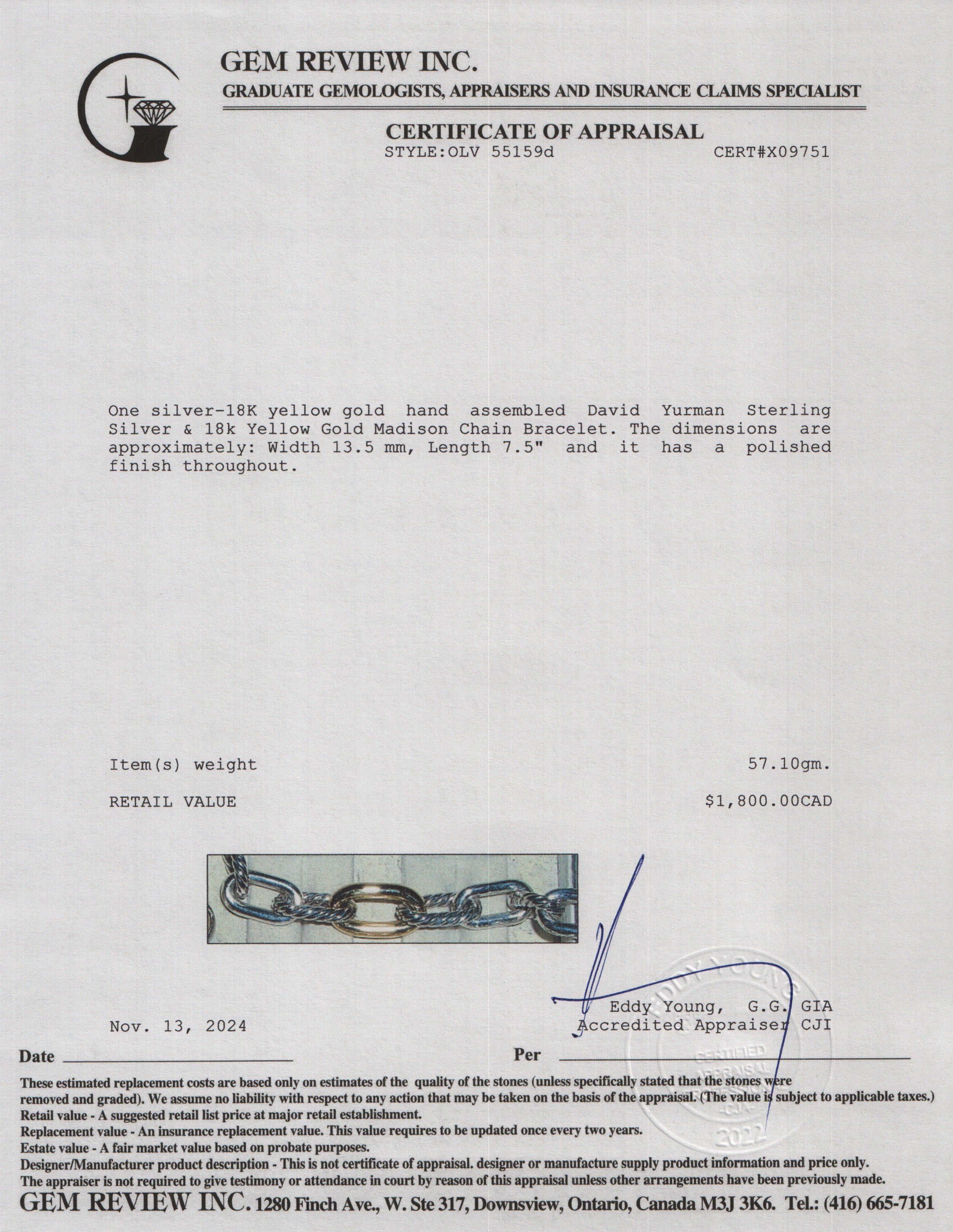 David Yurman Sterling Silver & 18k Yellow Gold Madison Chain Bracelet, 13.5 MM