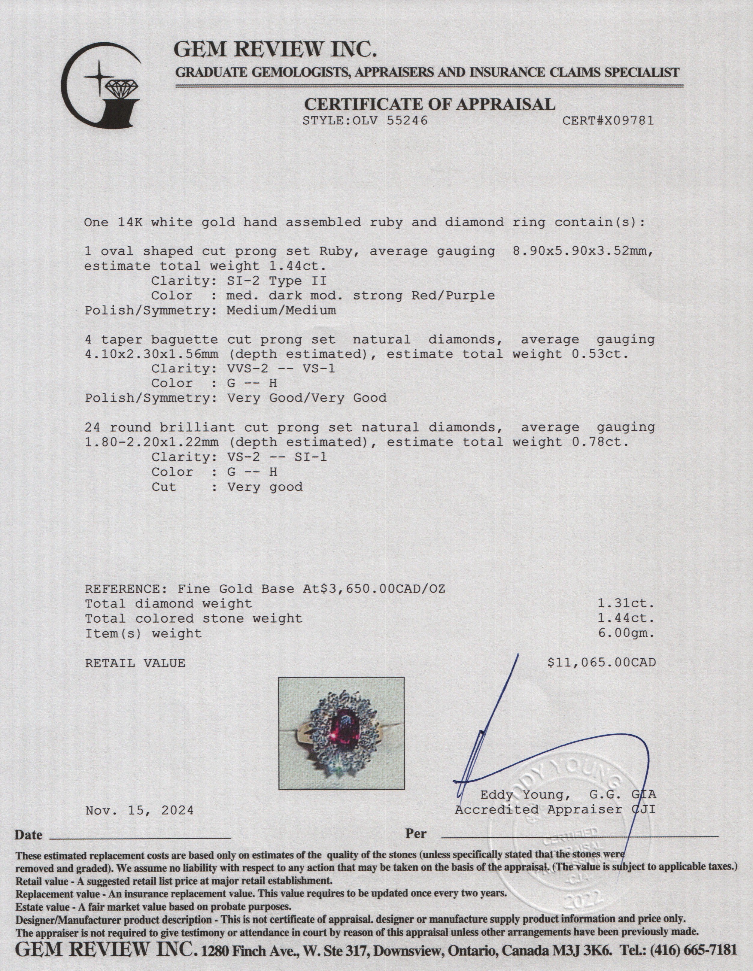 14k White Gold Ruby and Diamond Ring, Size 6