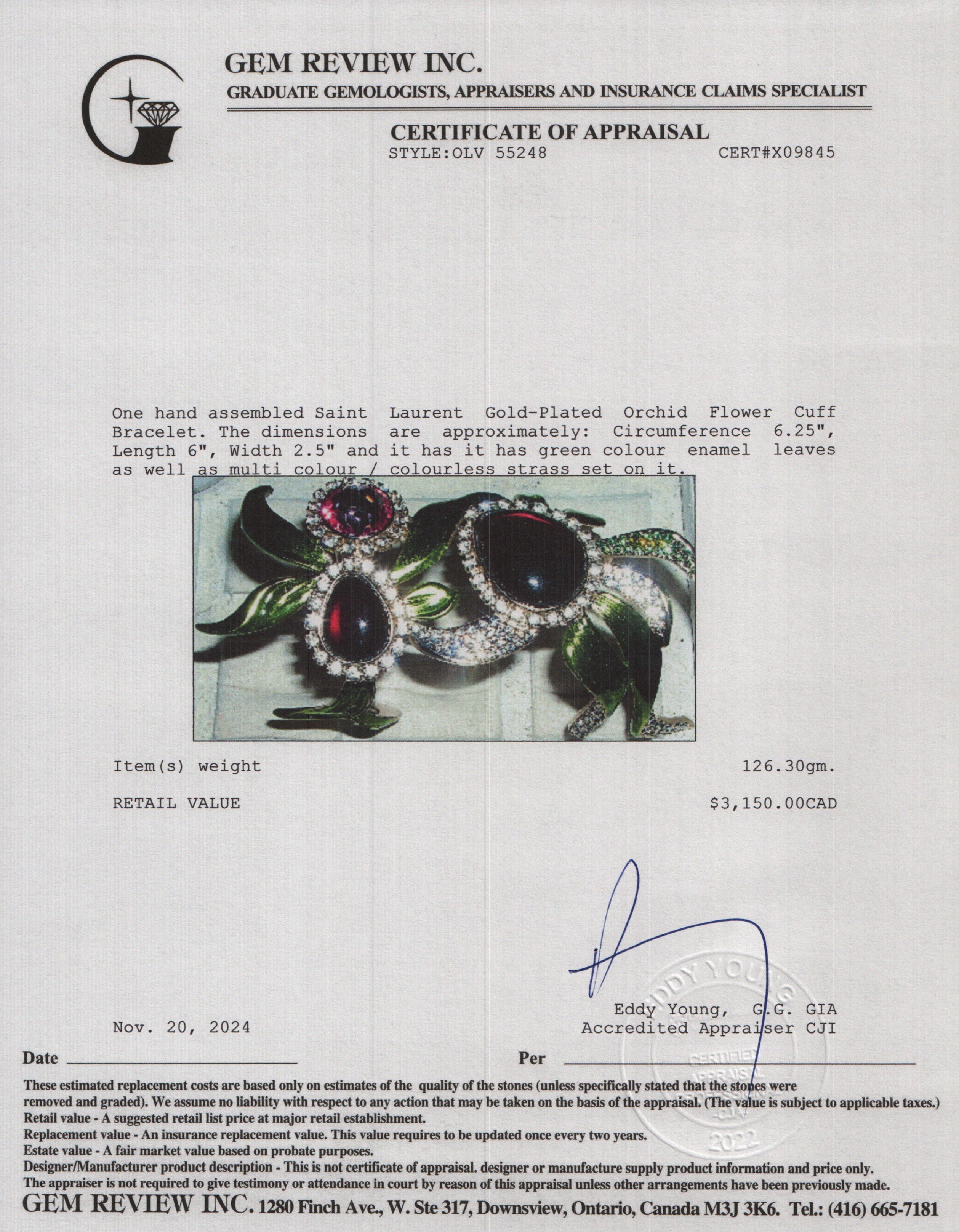 Saint Laurent Gold-Plated Orchid Flower Cuff Bracelet w/ Box