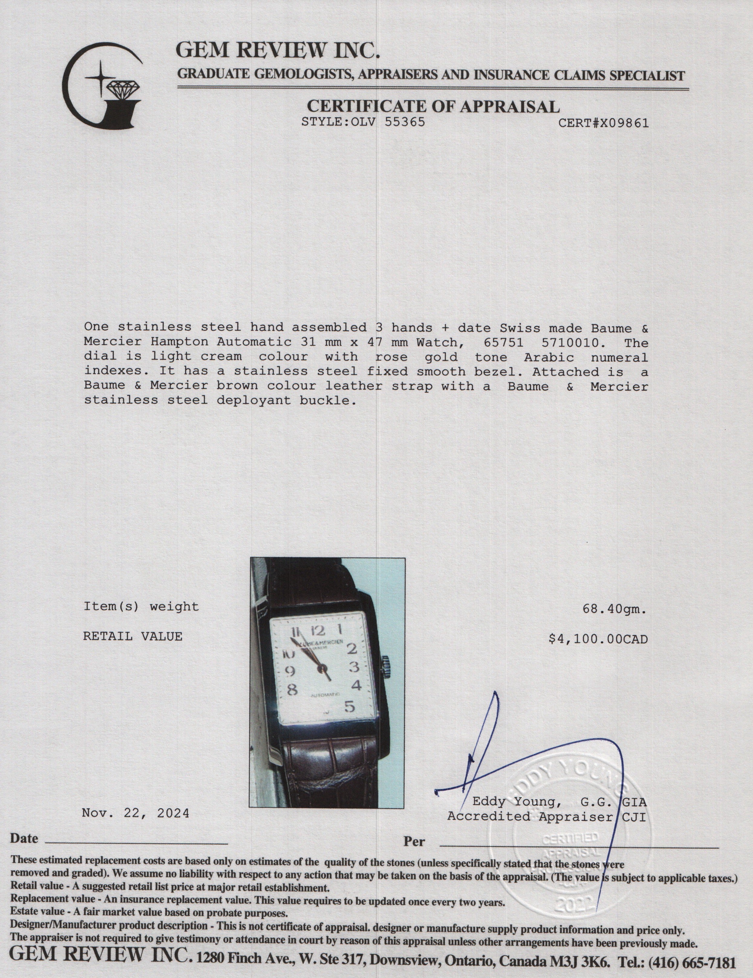 Baume & Mercier Stainless Steel Hampton Automatic Watch 65751