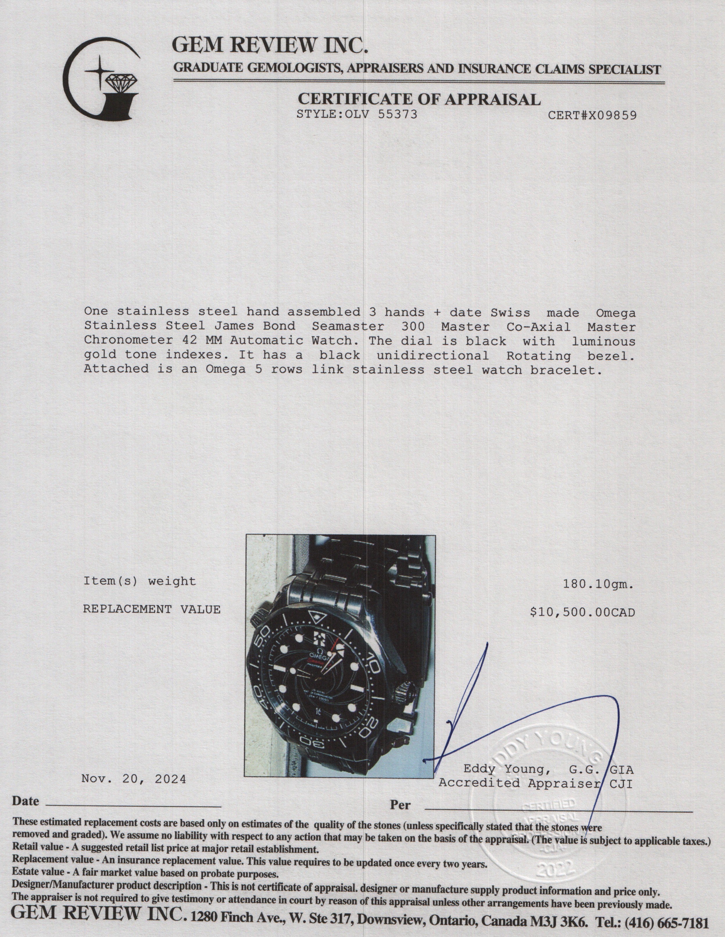 Omega Stainless Steel James Bond Seamaster 300 Master Co-Axial Master Chronometer 42 MM Automatic Watch w/ Box & Papers