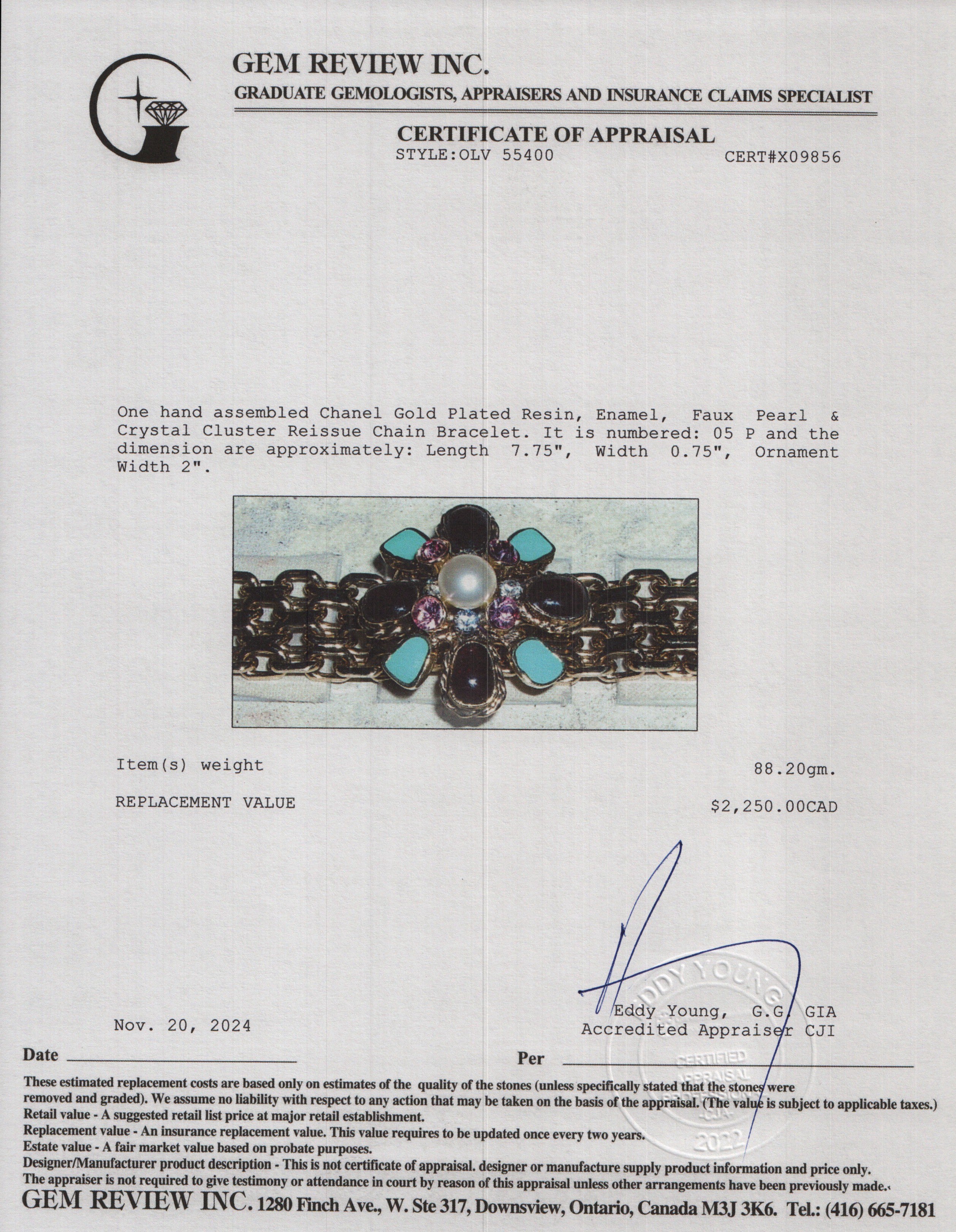 Chanel Gold Plated Resin, Enamel, Faux Pearl & Crystal Cluster Reissue Chain Bracelet