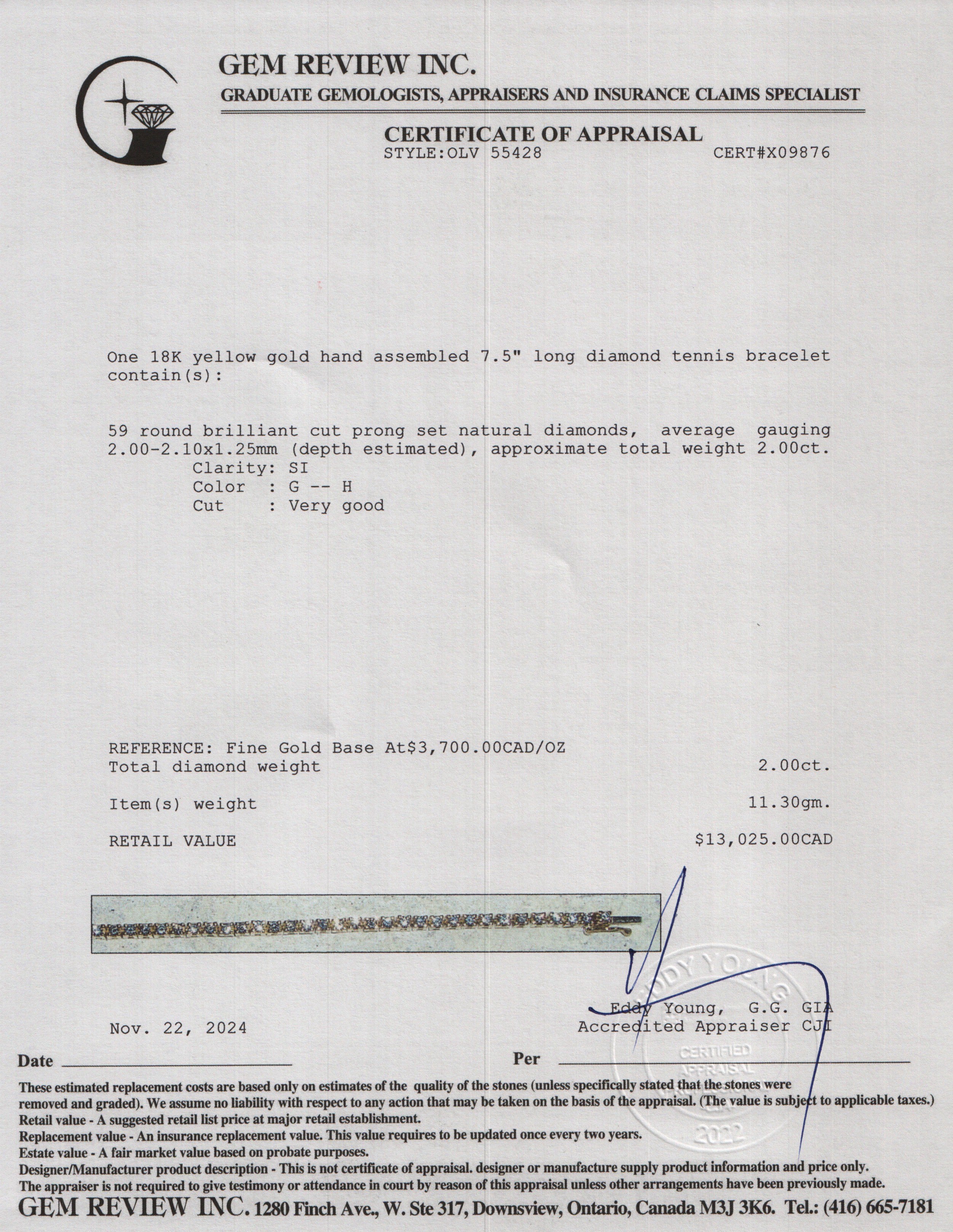 18k Yellow Gold 2.00 tcw. Diamond Tennis Bracelet
