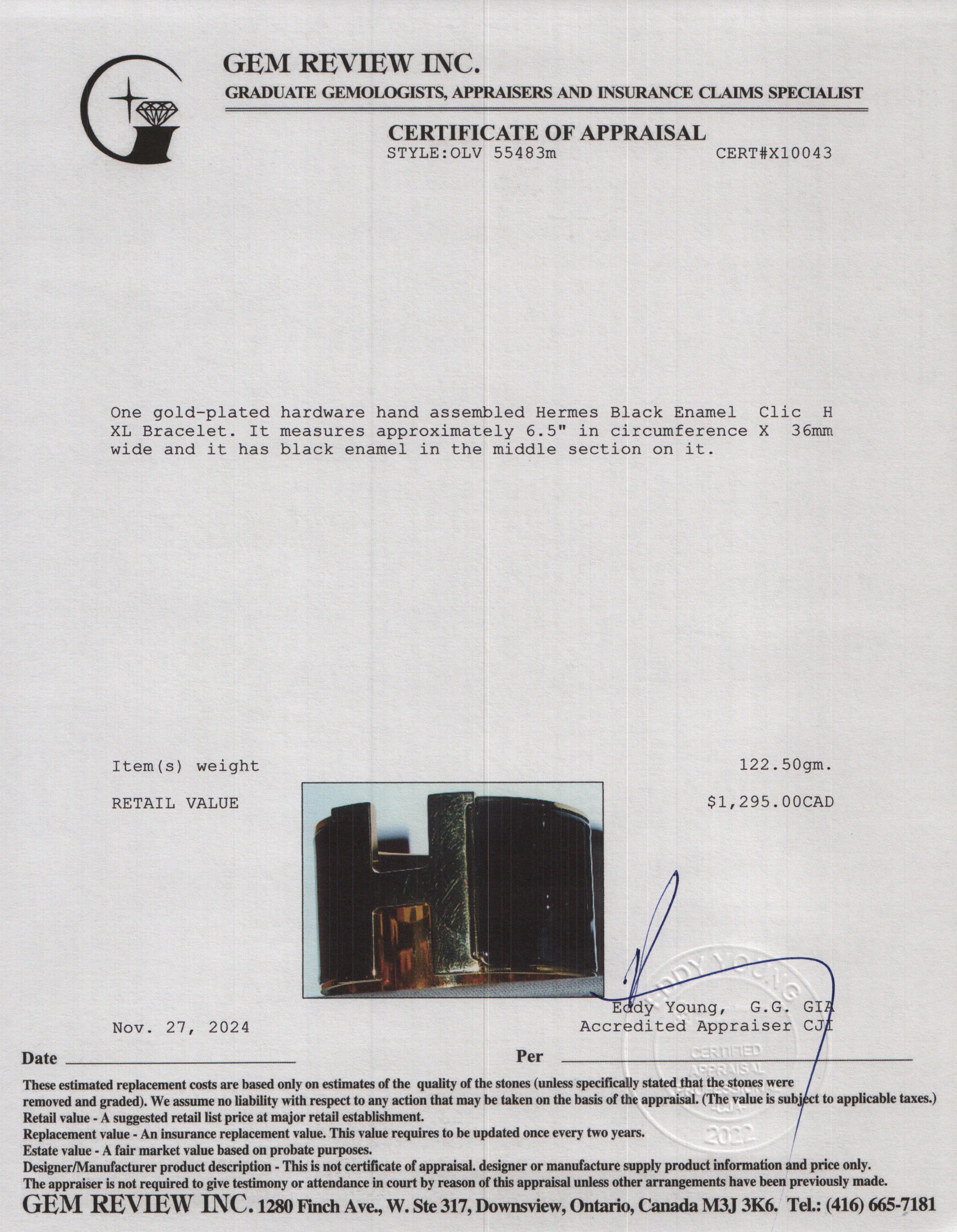 Hermes Gold-Plated Black Enamel Clic H XL Bracelet