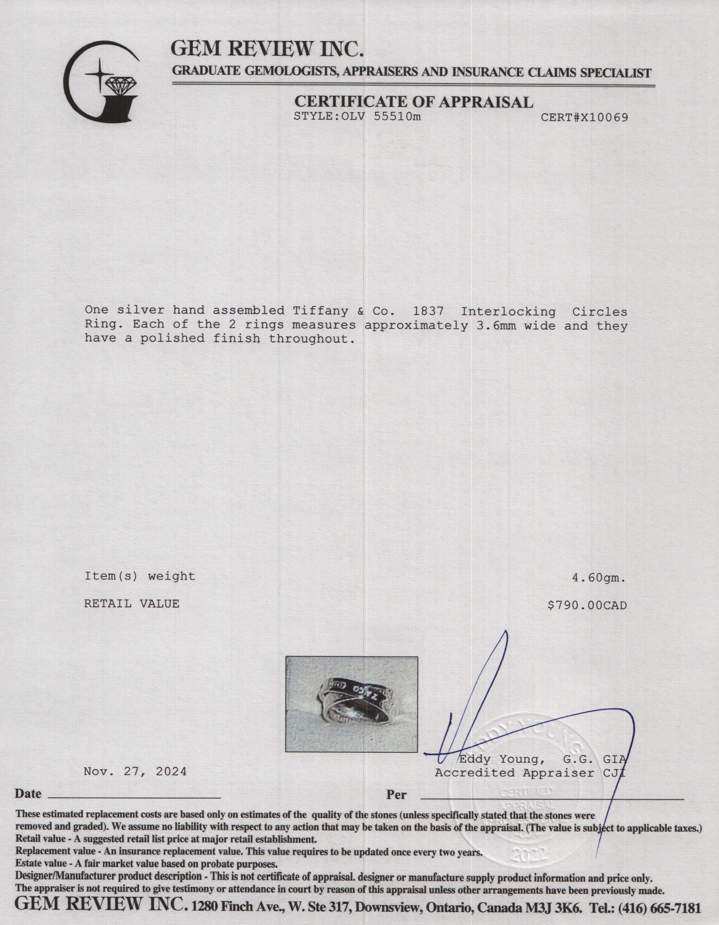 Tiffany & Co. Sterling Silver 1837 Interlocking Circles Ring, Size 5