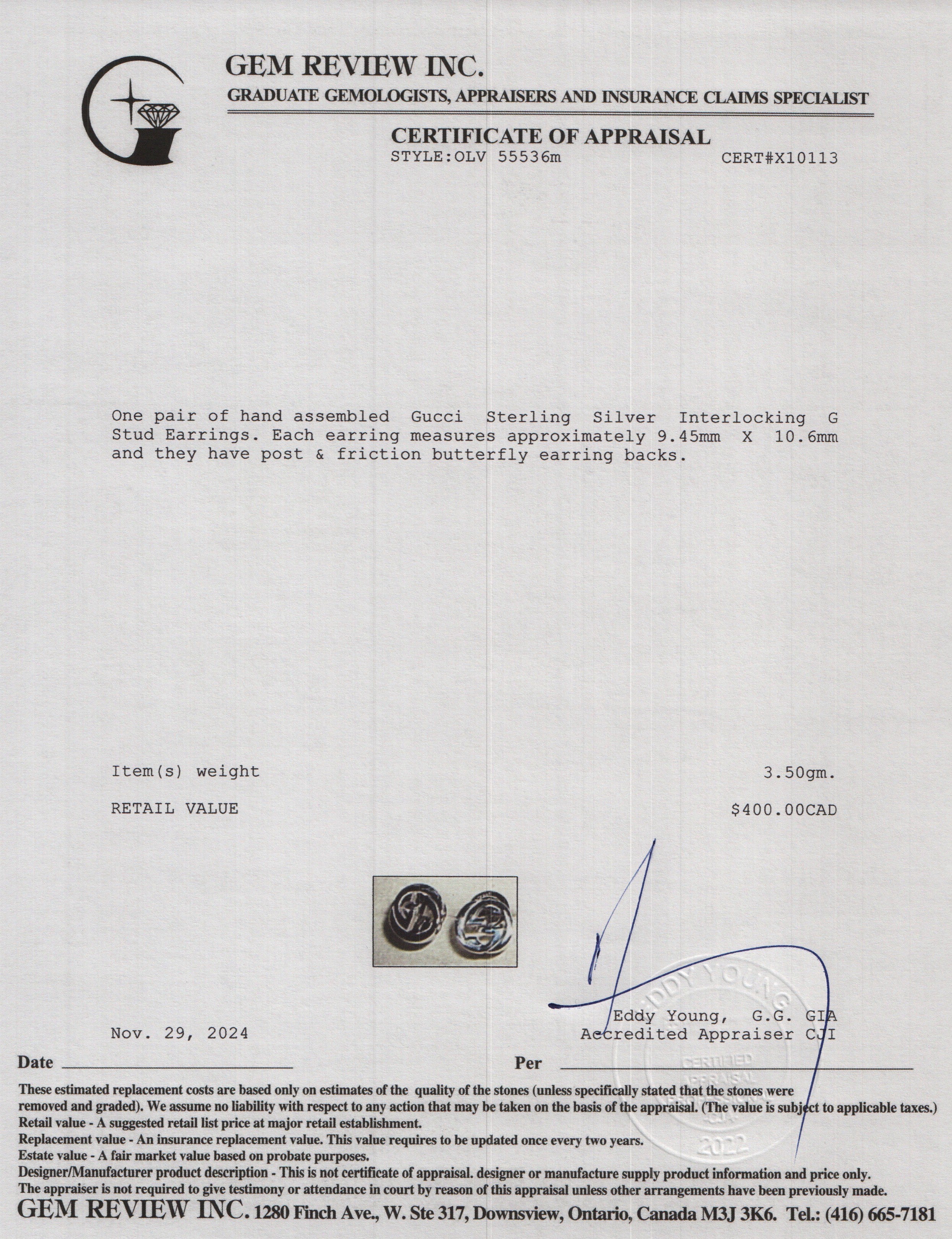 Gucci Sterling Silver Interlocking G Stud Earrings