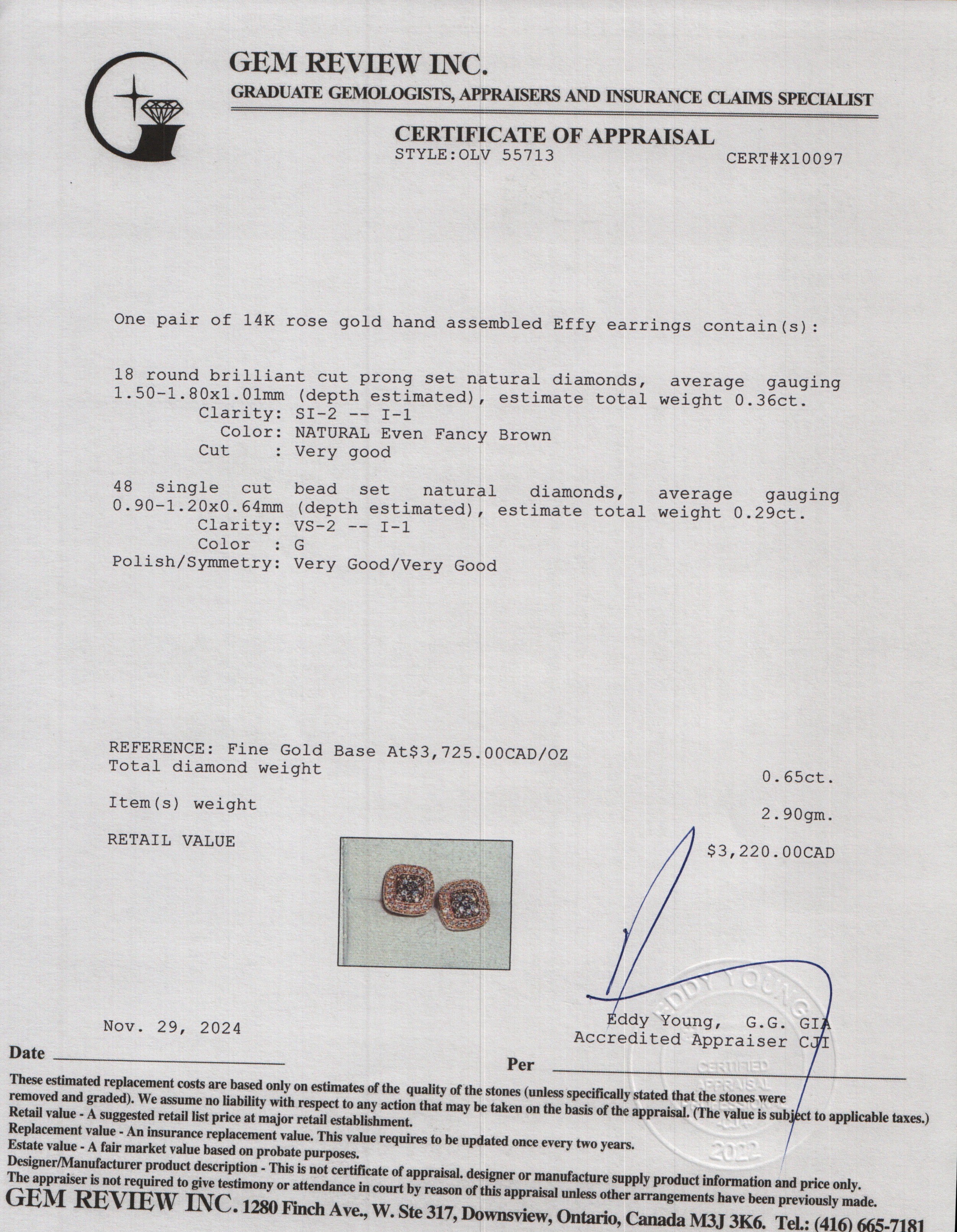 Effy 14k Rose Gold Square Diamond Earrings