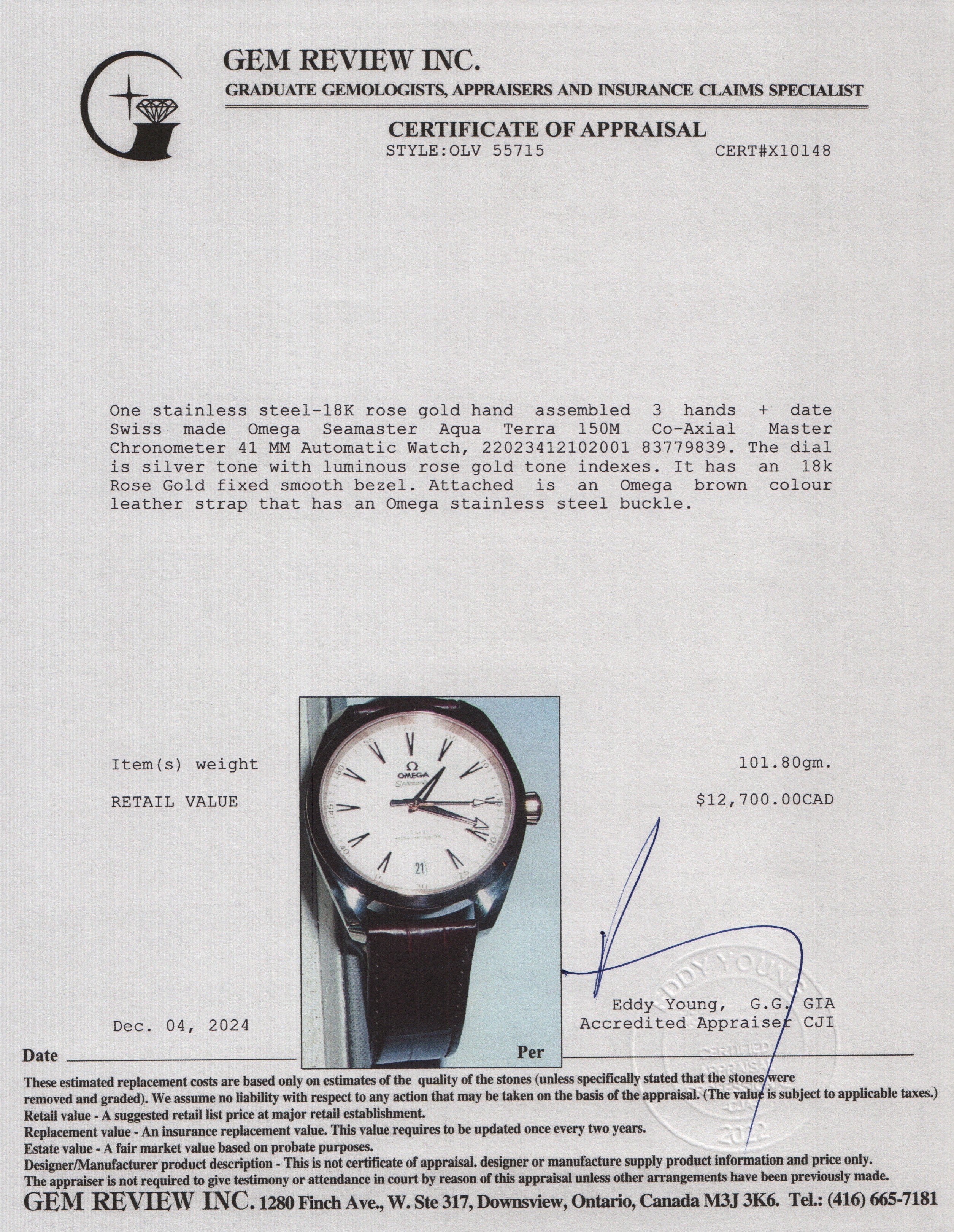 Omega Stainless Steel & 18k Rose Gold Seamaster Aqua Terra 150M Co-Axial Master Chronometer 41 MM Automatic Watch w/ Box & Papers