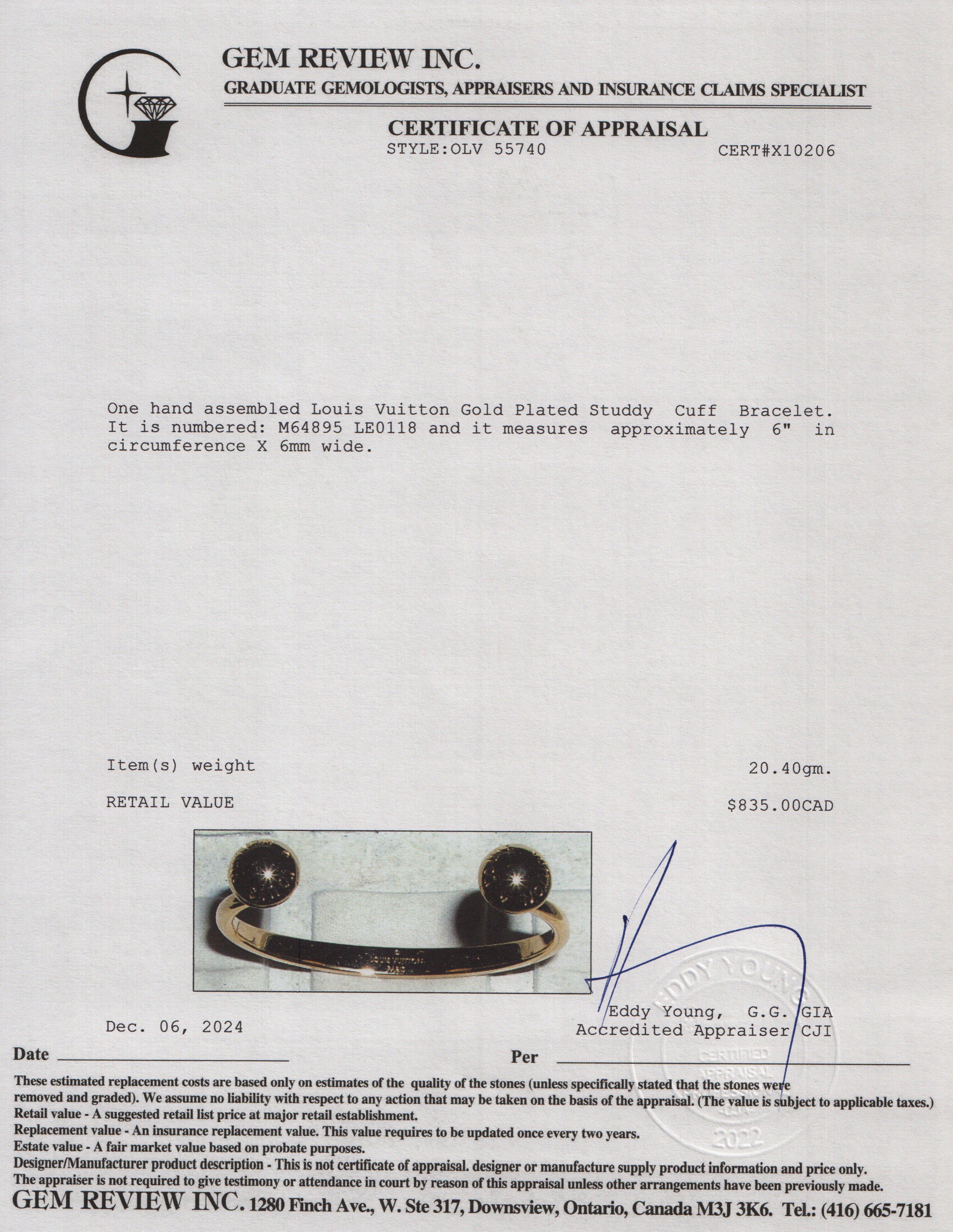 Louis Vuitton Gold Plated Studdy Cuff Bracelet