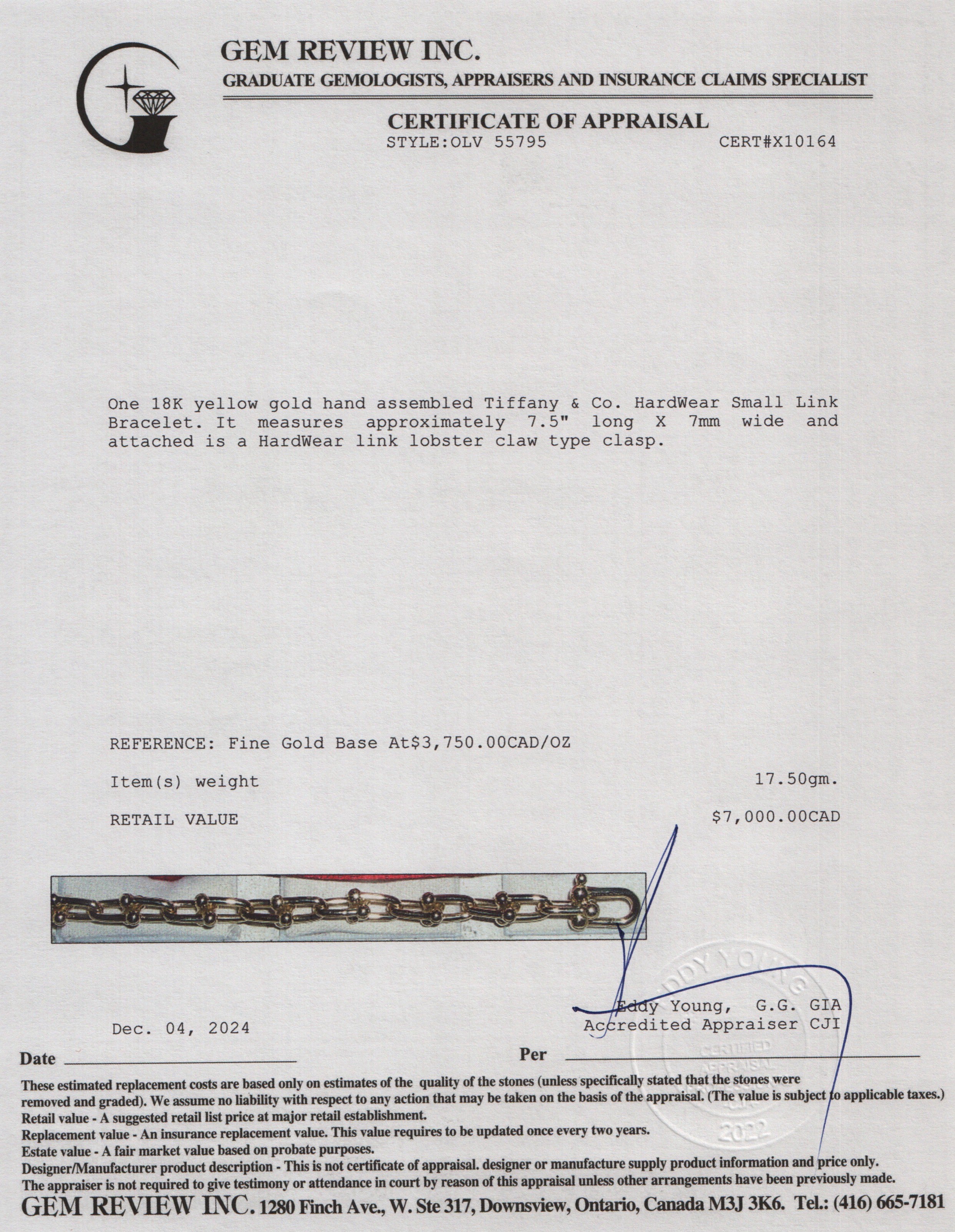 Tiffany & Co. 18k Yellow Gold HardWear Small Link Bracelet w/ Box & Receipt