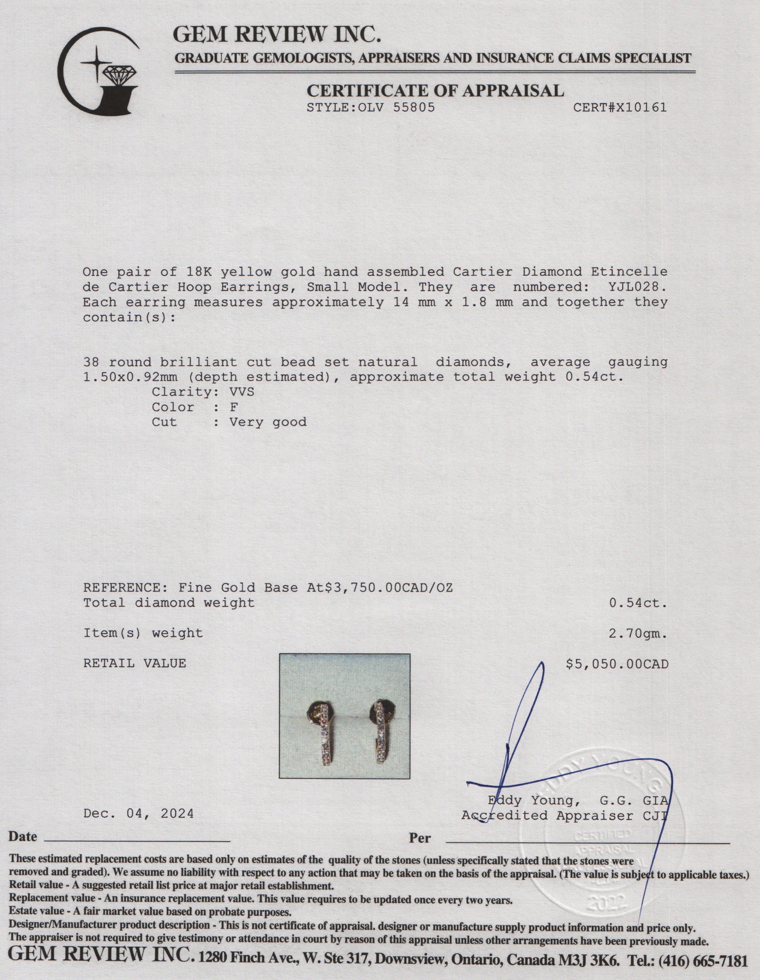 Cartier 18k Yellow Gold Diamond Etincelle de Cartier Hoop Earrings, Small Model w/ Box