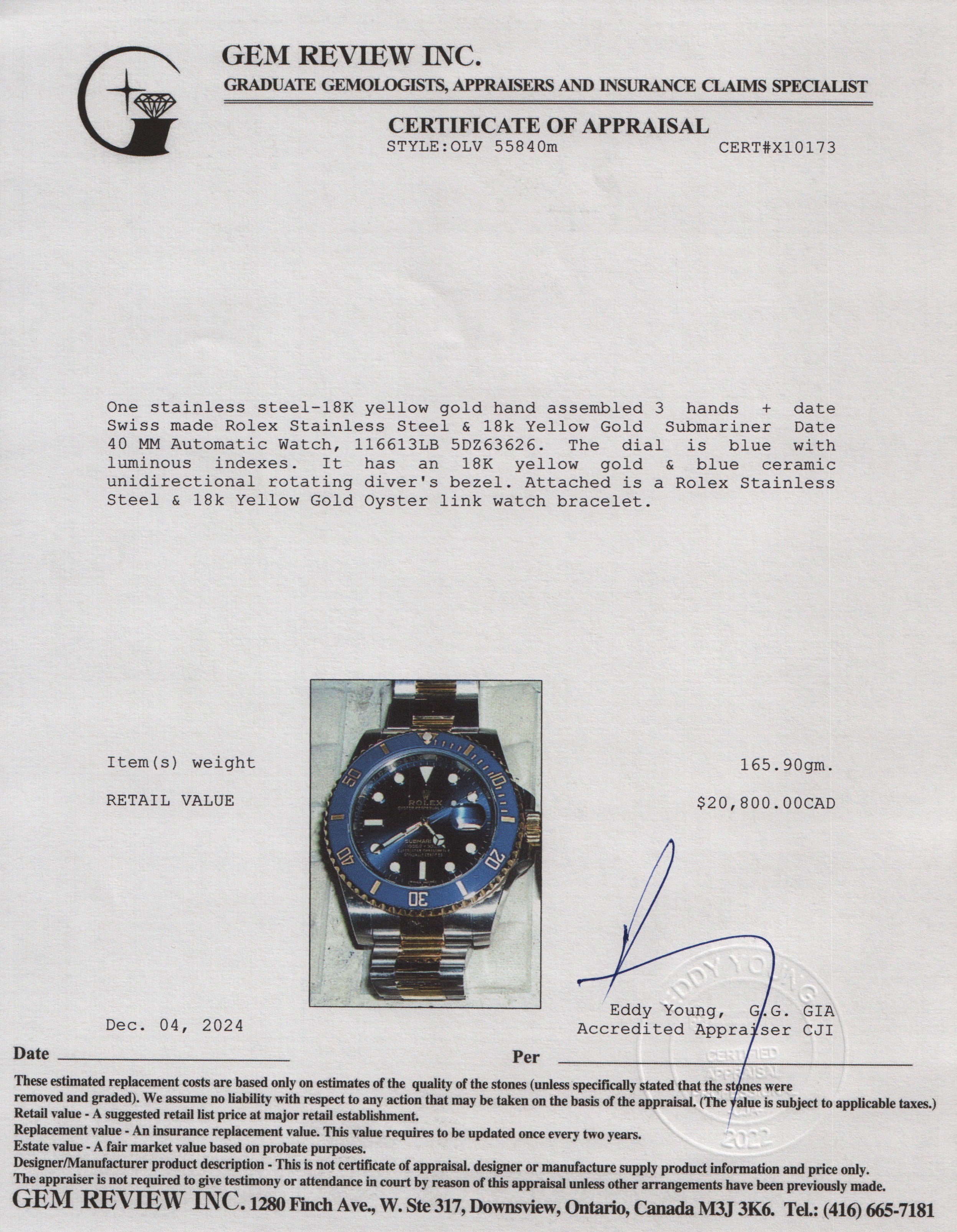 Rolex Stainless Steel & 18k Yellow Gold Submariner Date 40 MM Automatic Watch 116613LB w/ Box & Papers