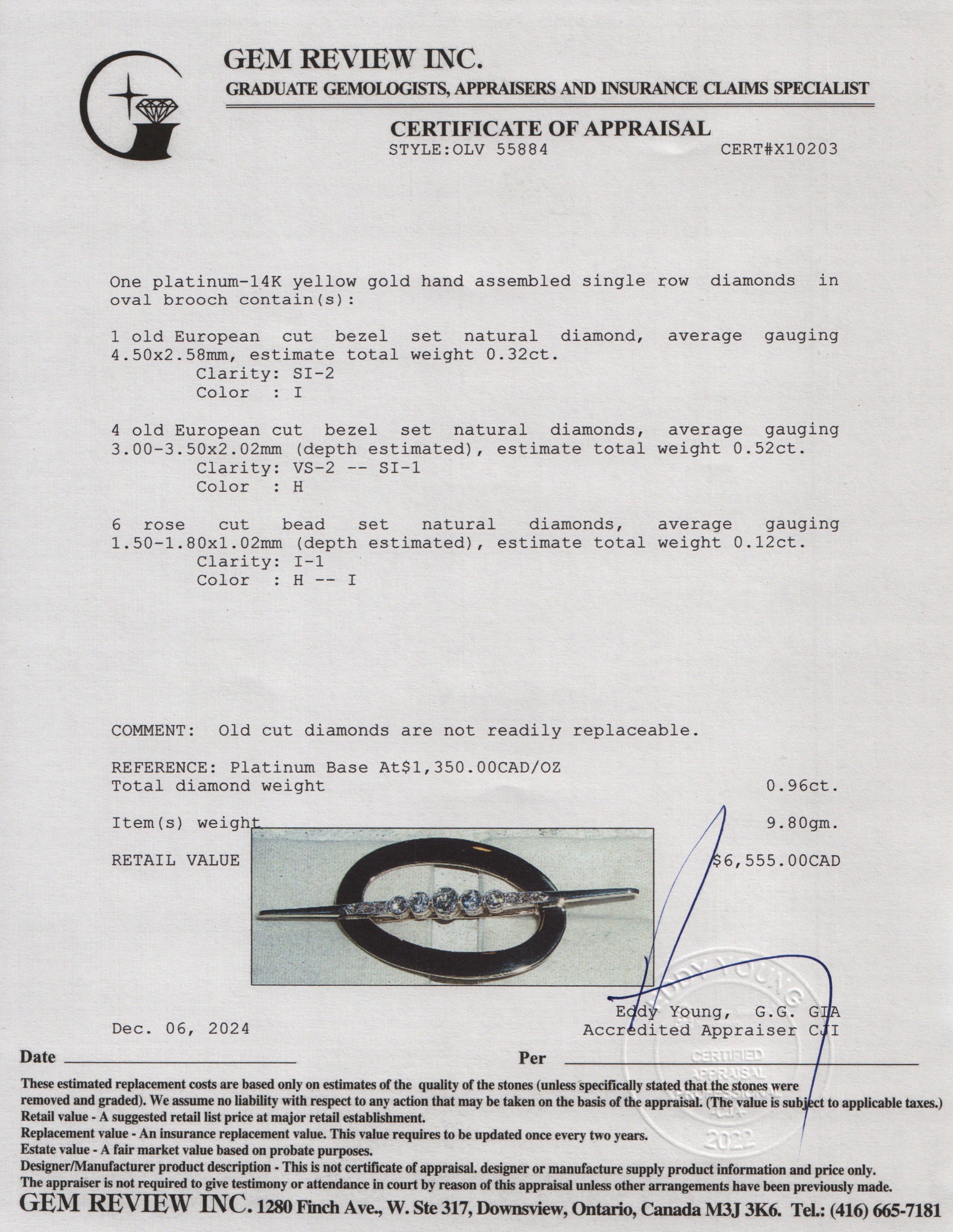 Antique Platinum & 14k Yellow Gold Diamond Oval Brooch