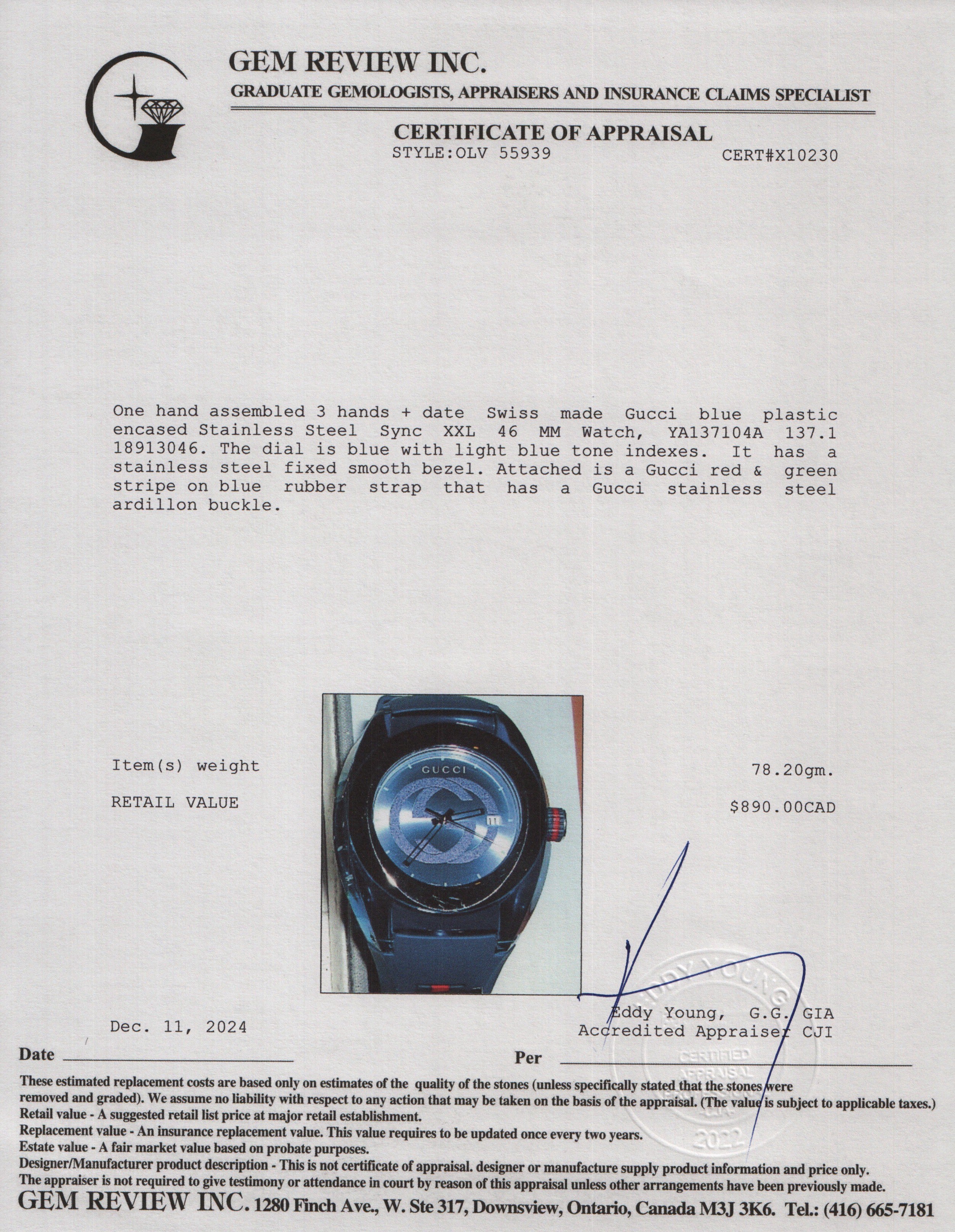 Gucci Stainless Steel Sync XXL 46 MM Watch w/ Box