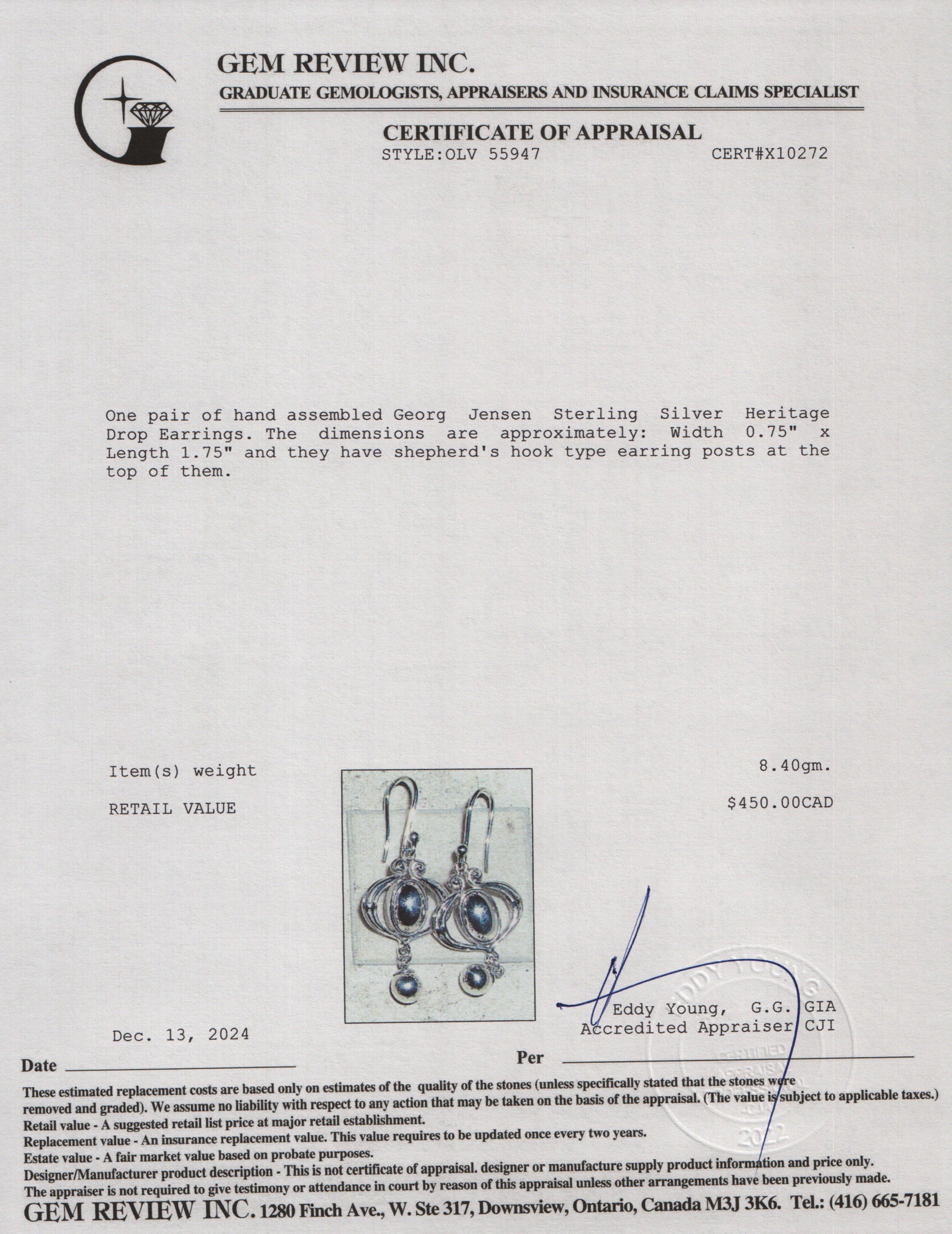 Georg Jensen Sterling Silver Heritage Drop Earrings