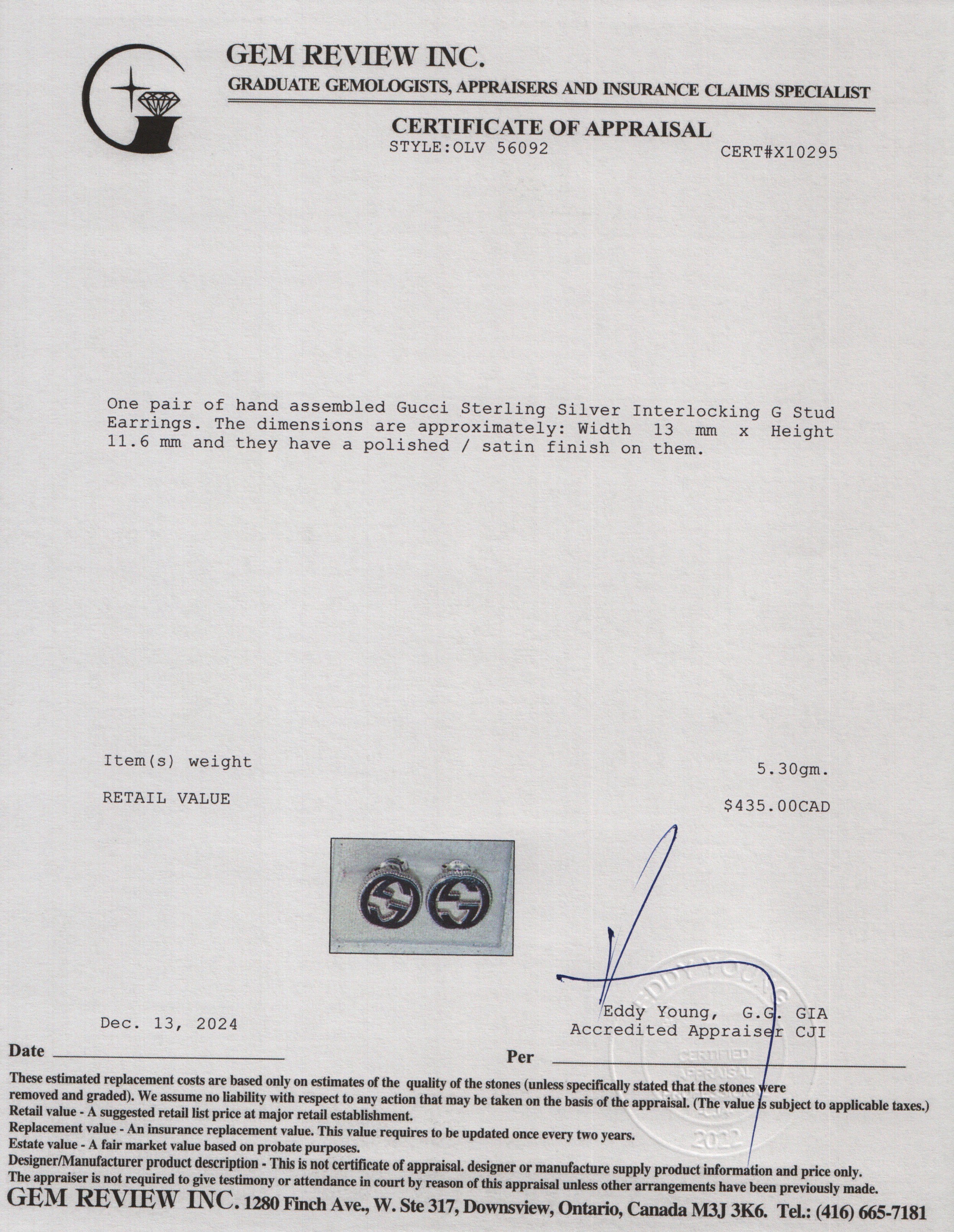 Gucci Sterling Silver Interlocking G Stud Earrings w/ Box