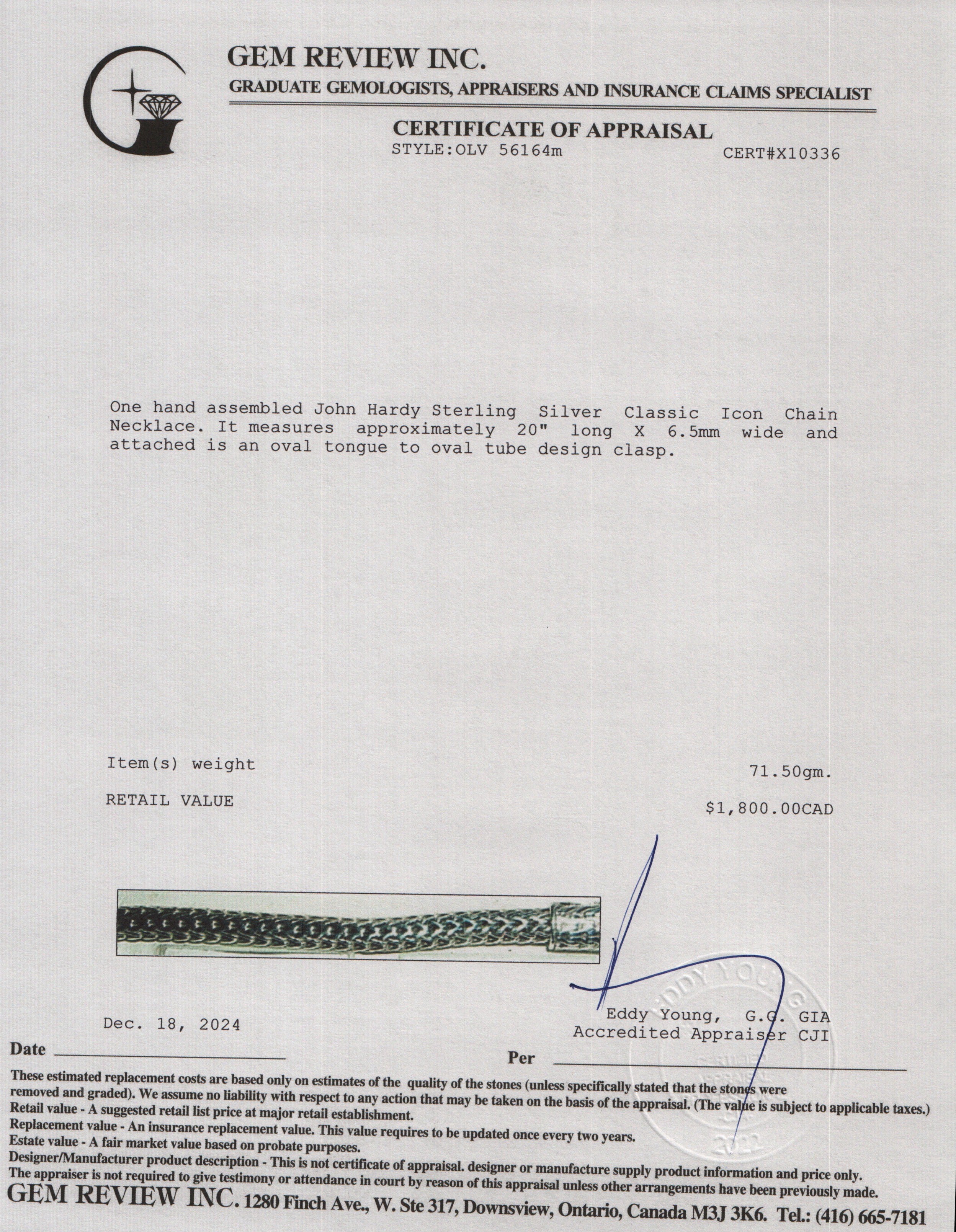 John Hardy Sterling Silver Classic Icon Chain 6.5 MM Necklace