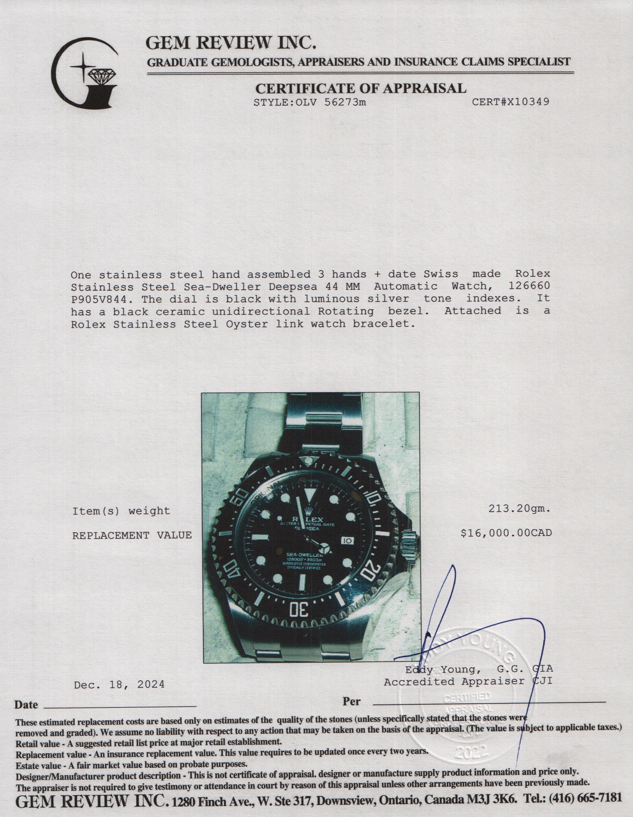 Rolex Stainless Steel Sea-Dweller Deepsea 44 MM Automatic Watch 126660 w/ Box & Papers