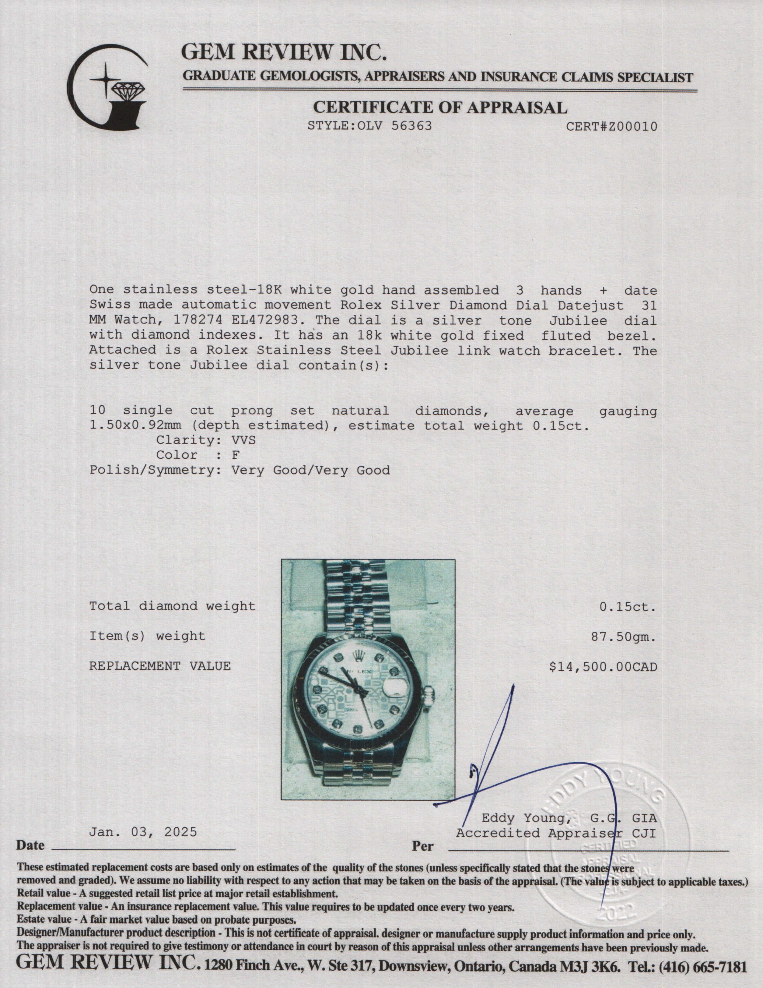 Rolex Stainless Steel Silver Diamond Dial Datejust 31 MM Watch 178274 w/ Box & Papers