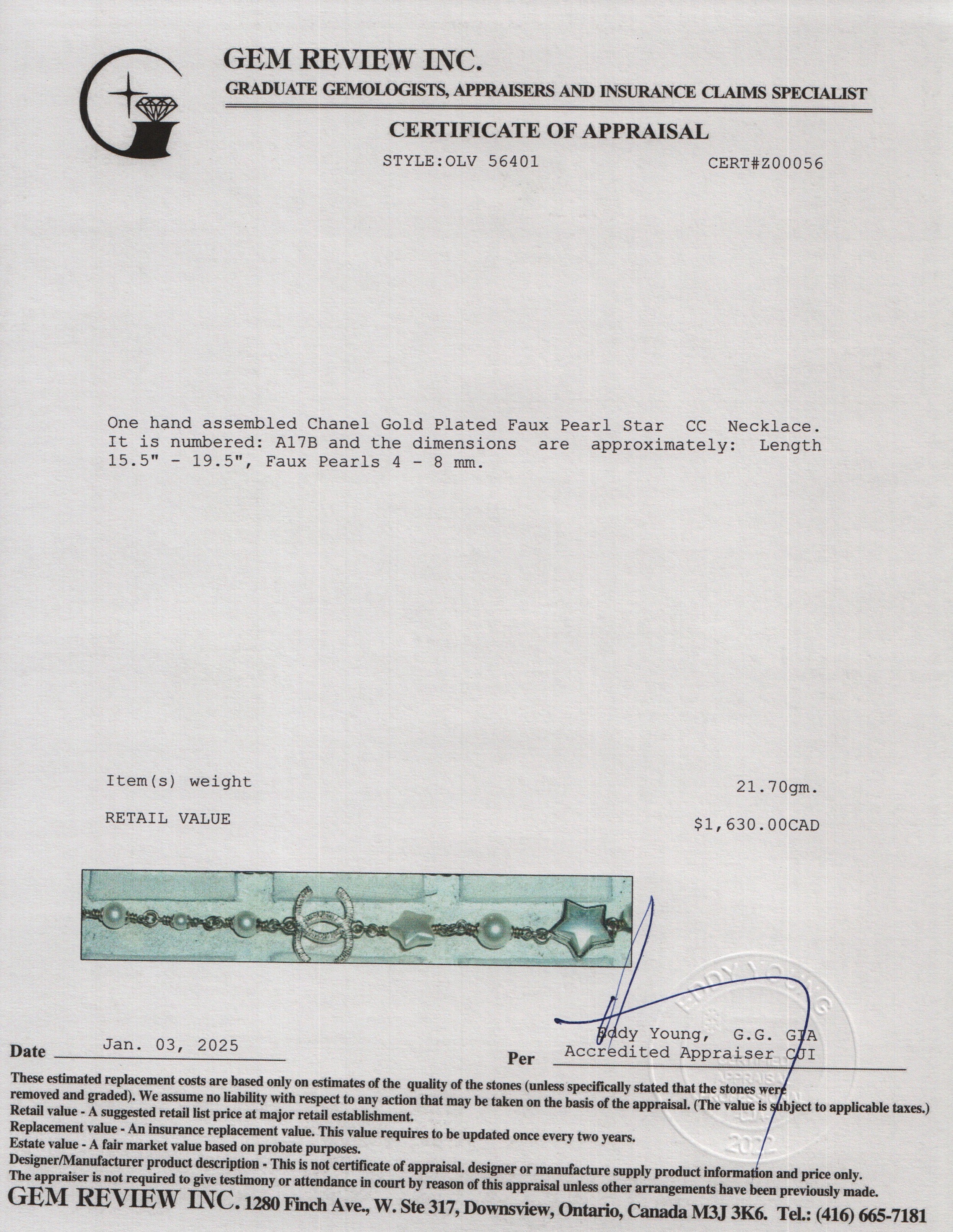 Chanel Gold Plated Faux Pearl Star CC Necklace