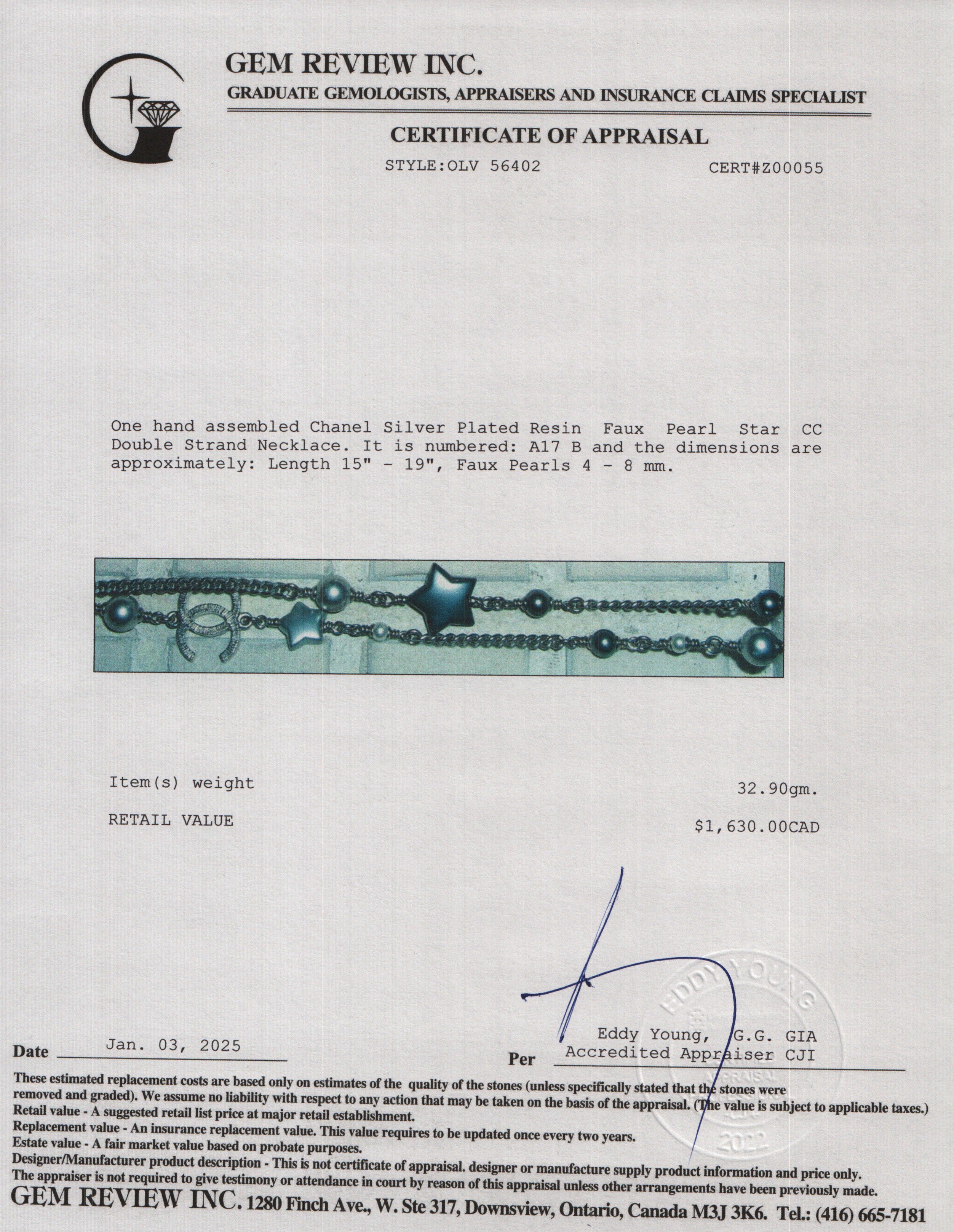 Chanel Silver Plated Resin Faux Pearl Star CC Double Strand Necklace