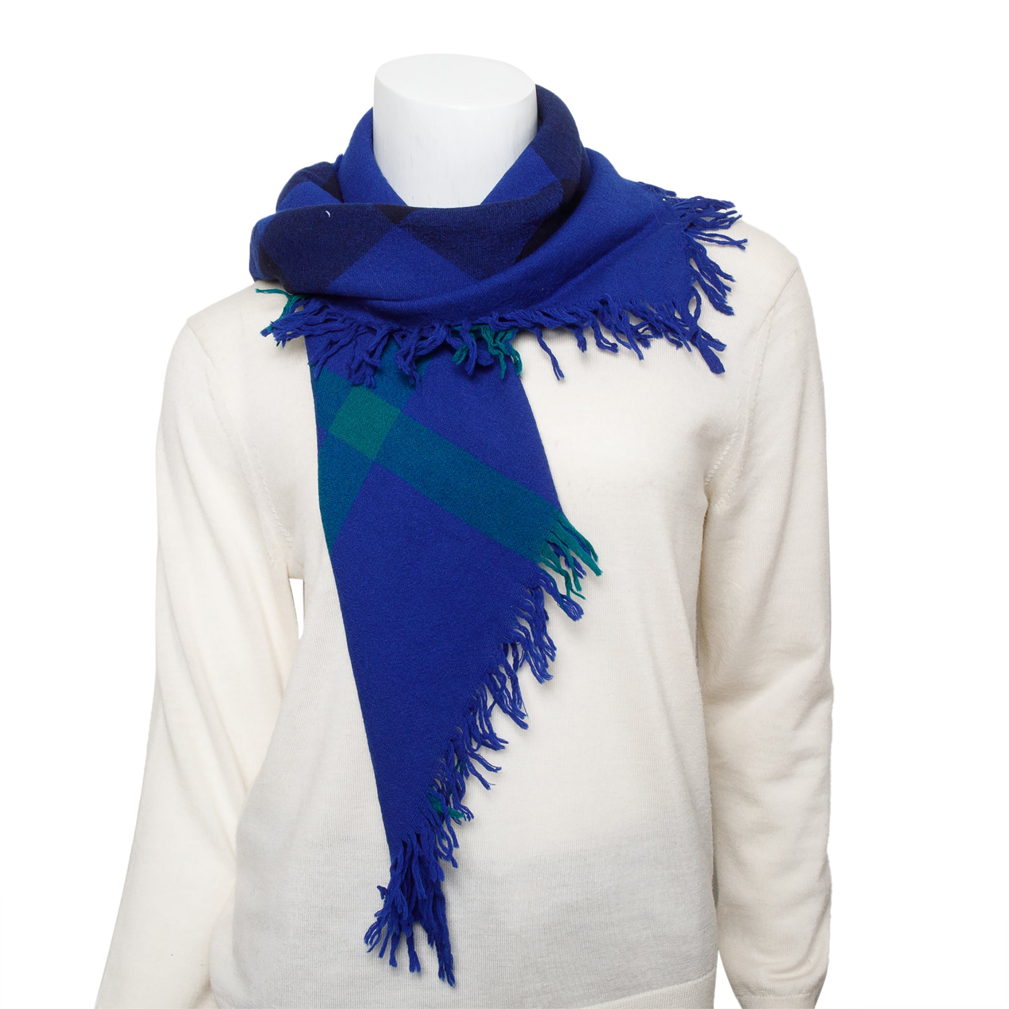 Burberry Blue Giant House Check Cashmere Silk Scarf