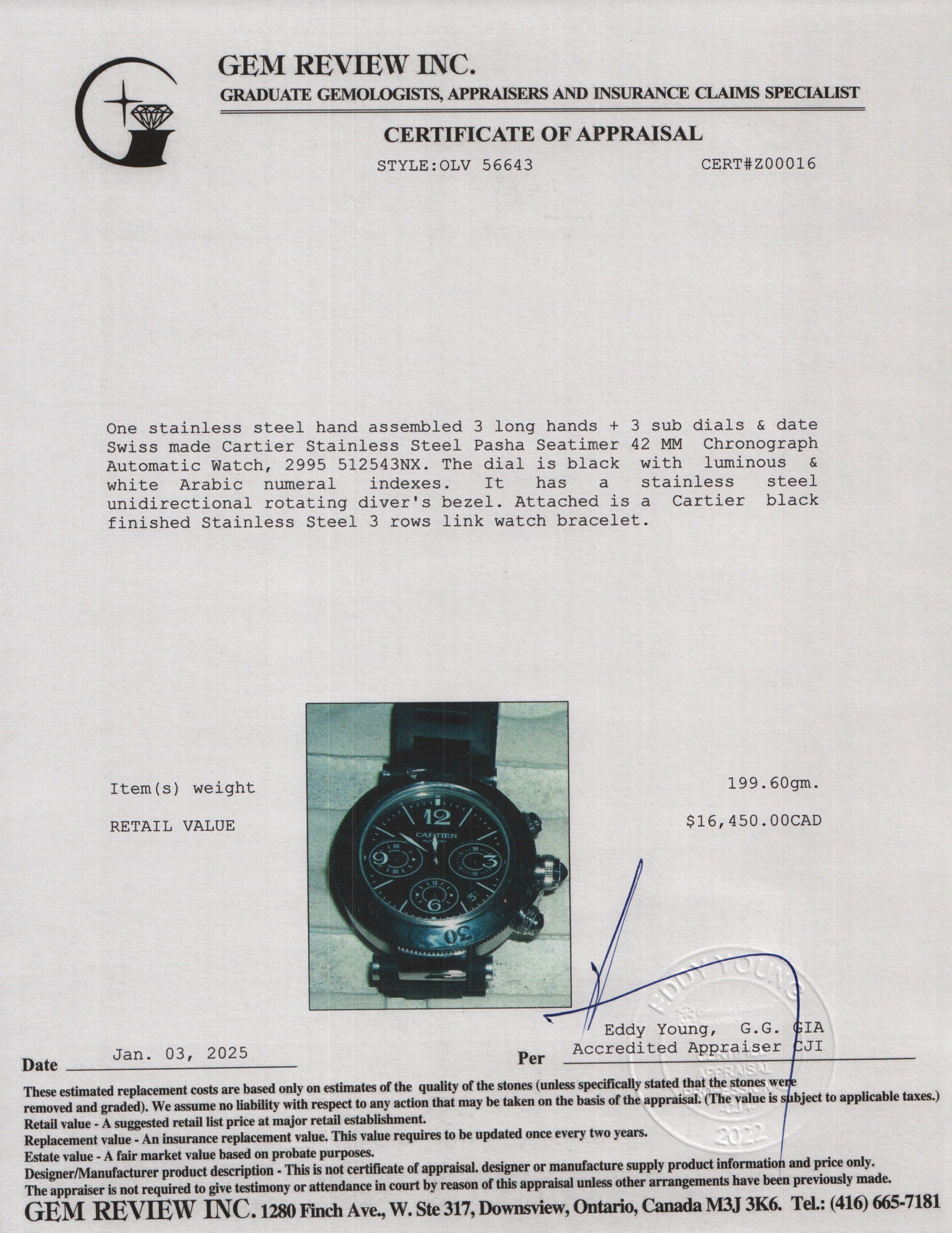 Cartier Stainless Steel Pasha Seatimer 42 MM Chronograph Automatic Watch 2995 w/ Box & Papers