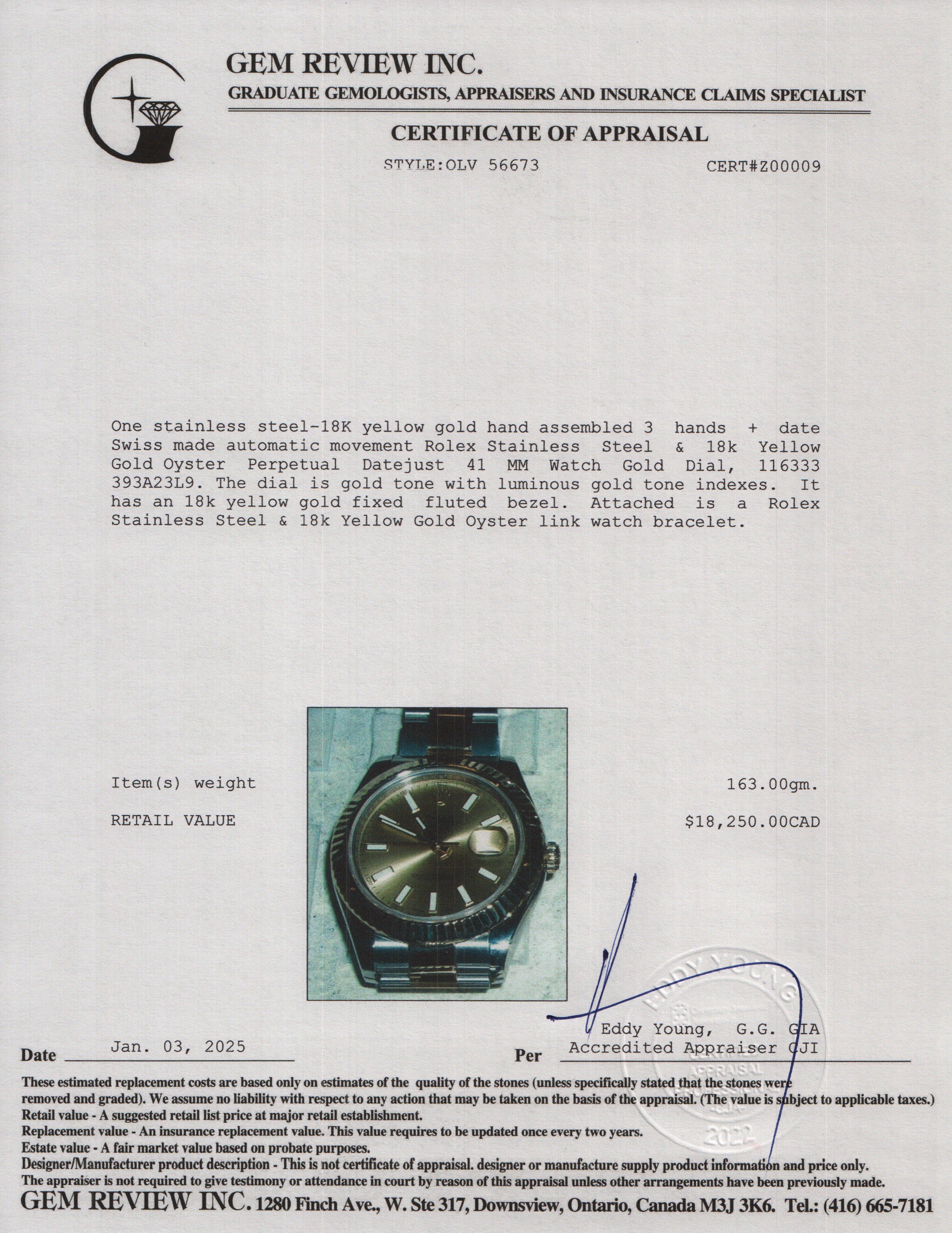 Rolex Stainless Steel & 18k Yellow Gold Oyster Perpetual Datejust II 41 MM Watch Gold Dial 116333 w/ Box & Papers