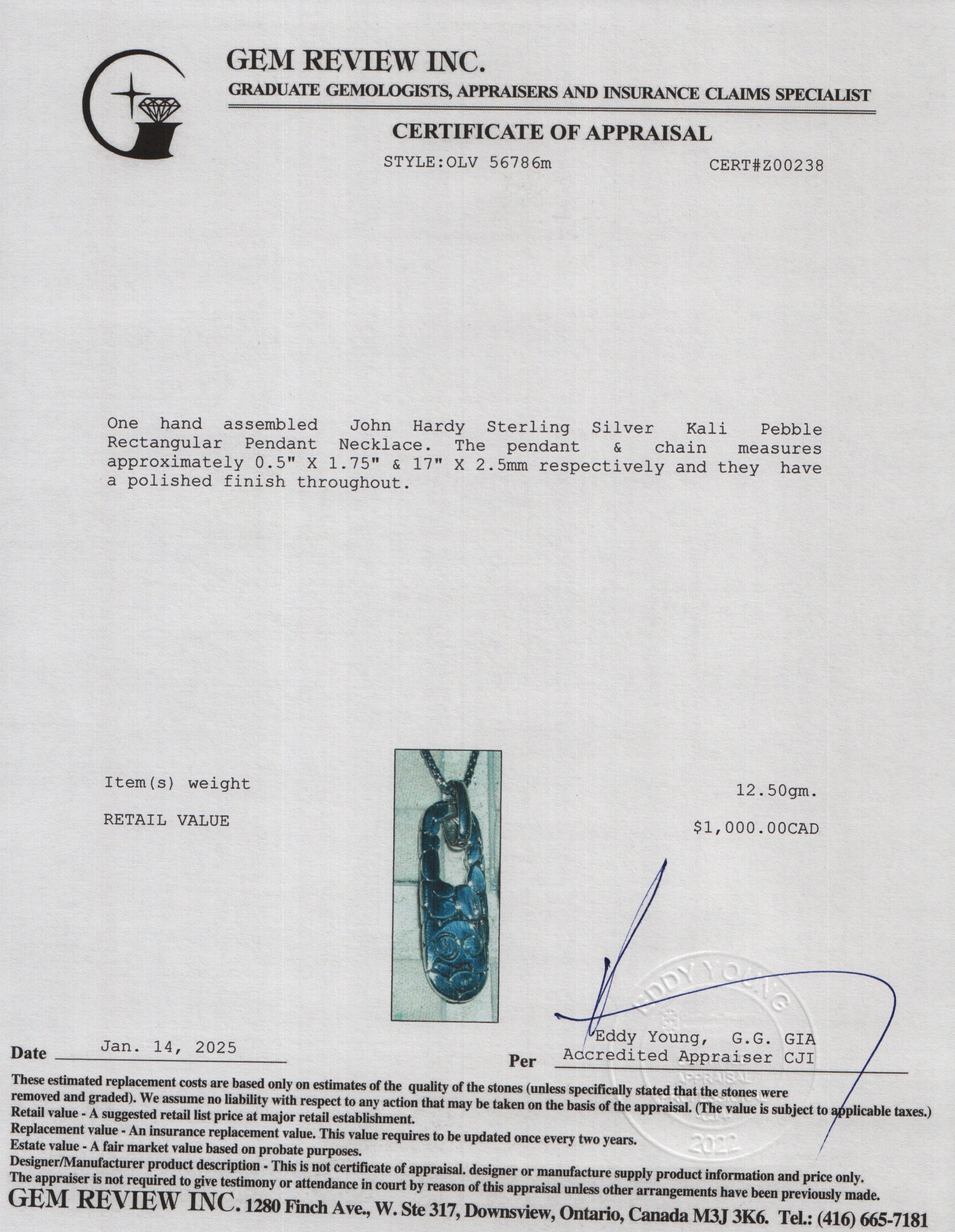 John Hardy Sterling Silver Kali Pebble Rectangular Pendant Necklace