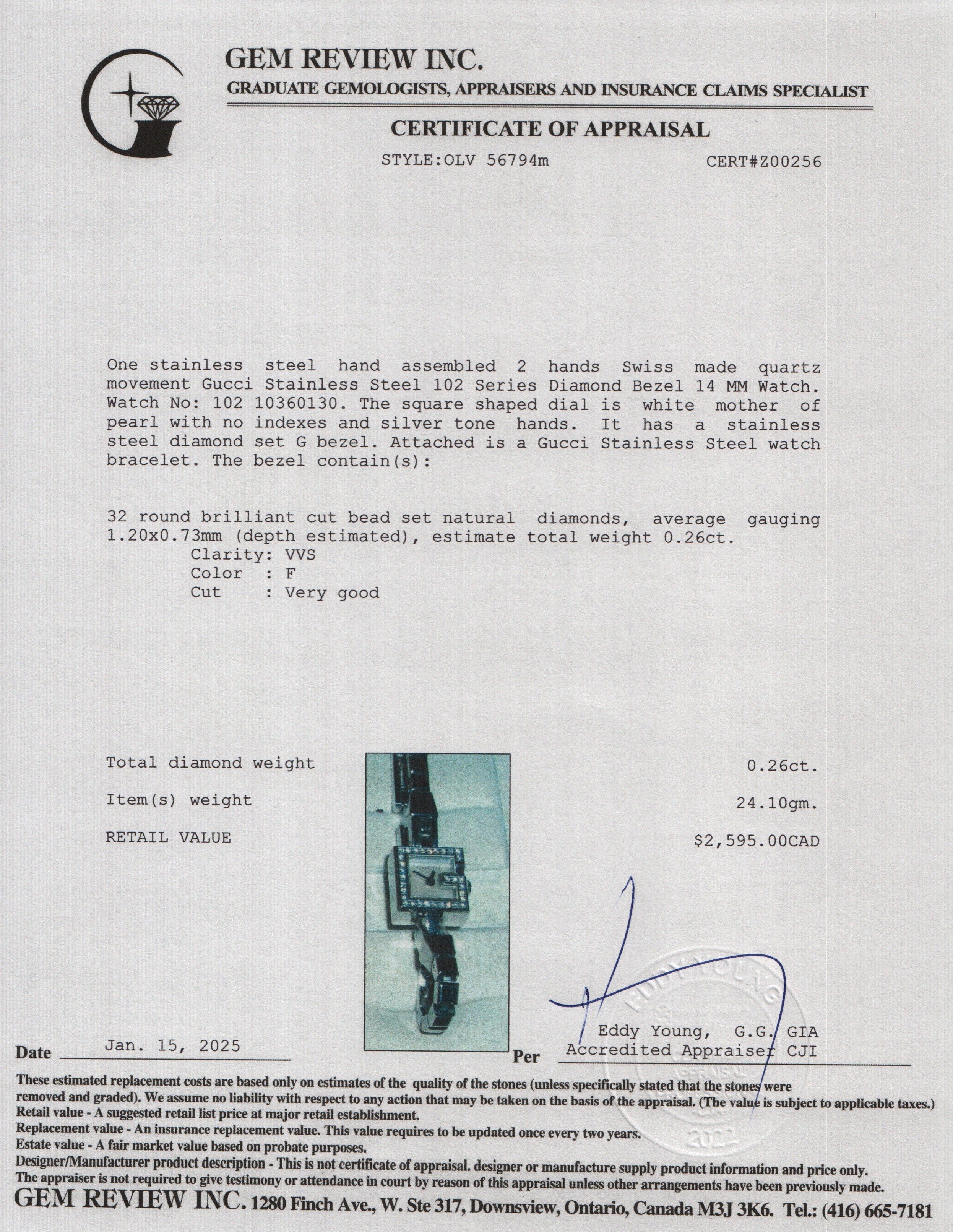 Gucci Stainless Steel 102 Series Diamond Bezel 14 MM Watch w/ Box & Papers