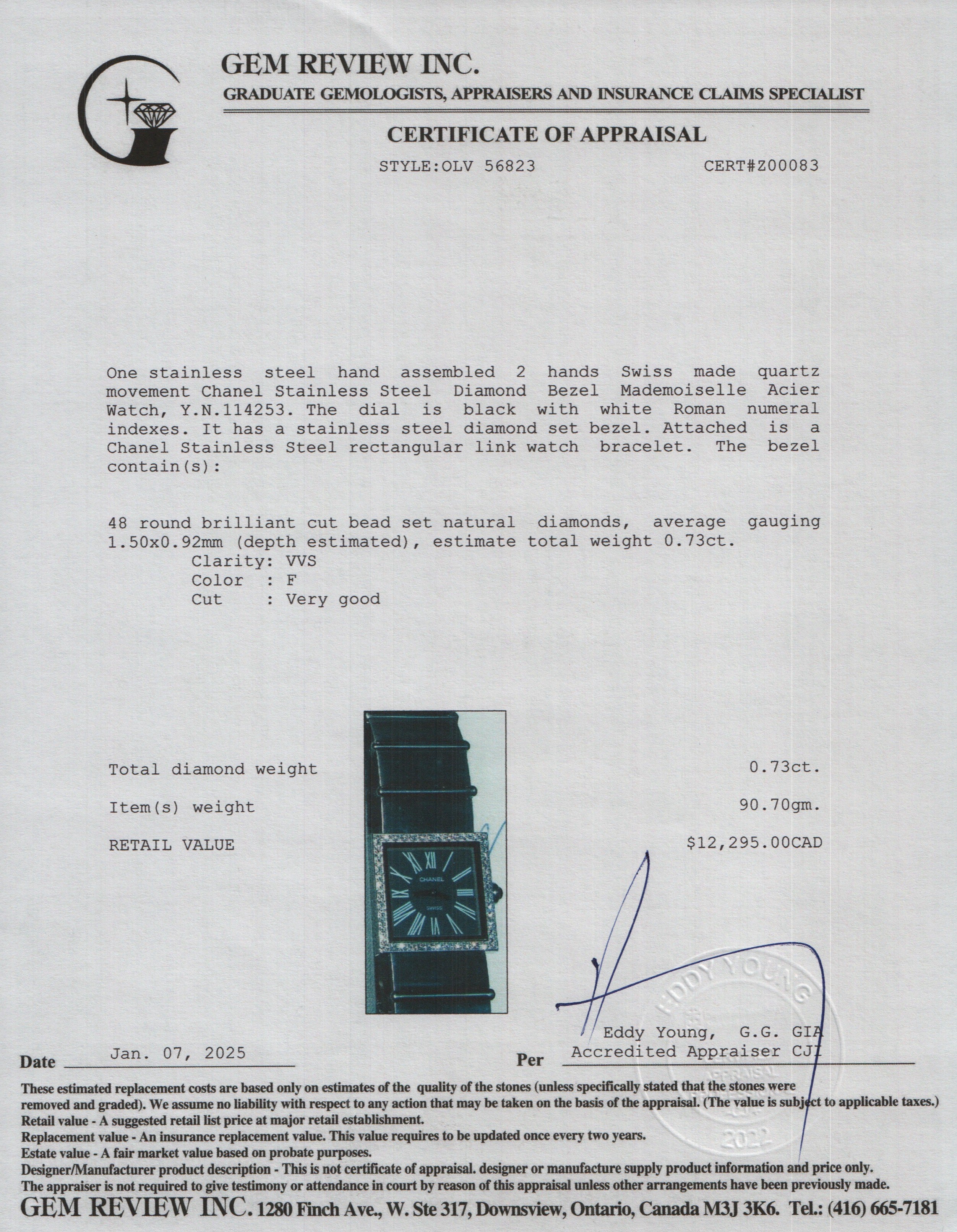 Chanel Stainless Steel Diamond Bezel Mademoiselle Acier Watch