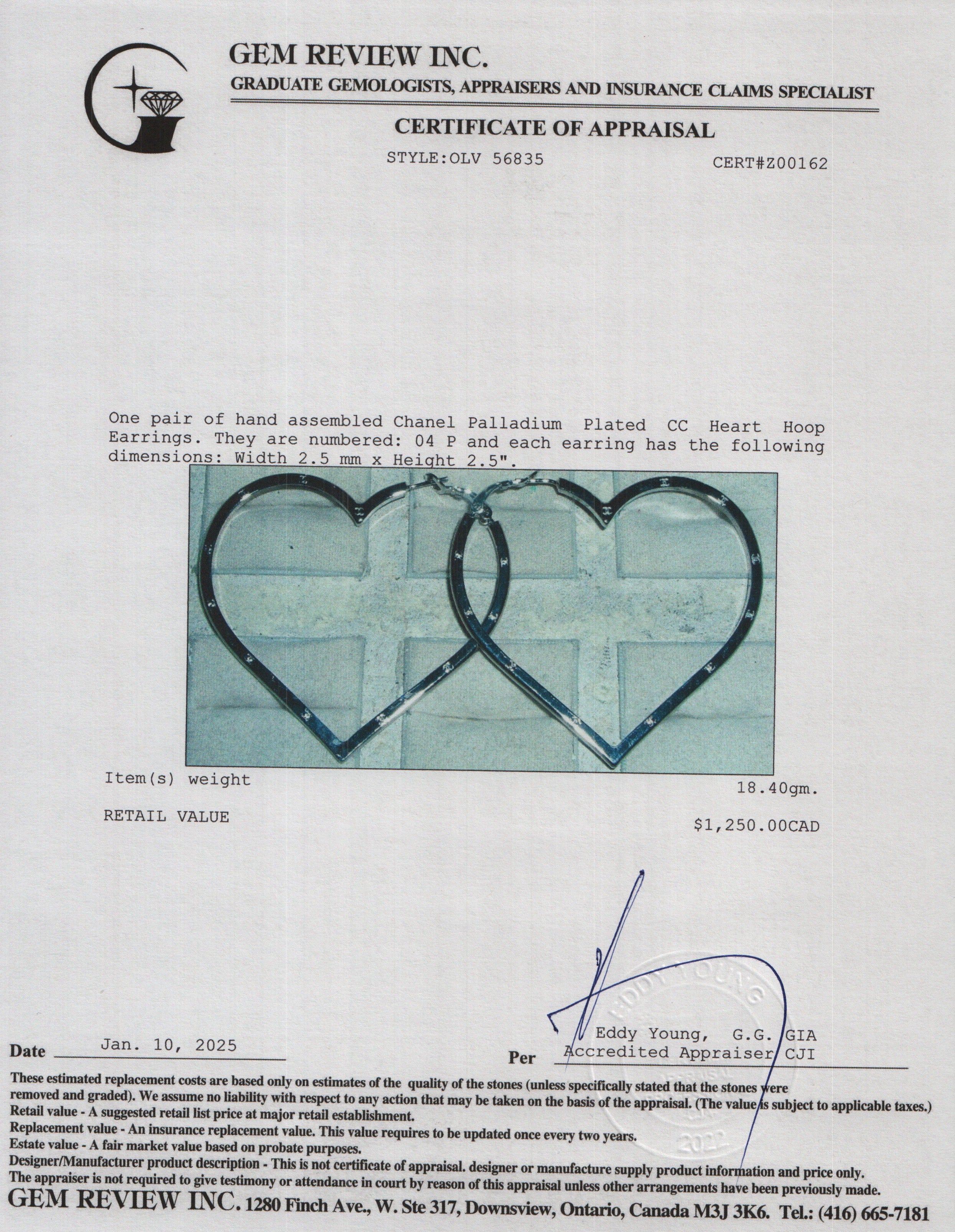 Chanel Palladium Plated CC Heart Hoop Earrings