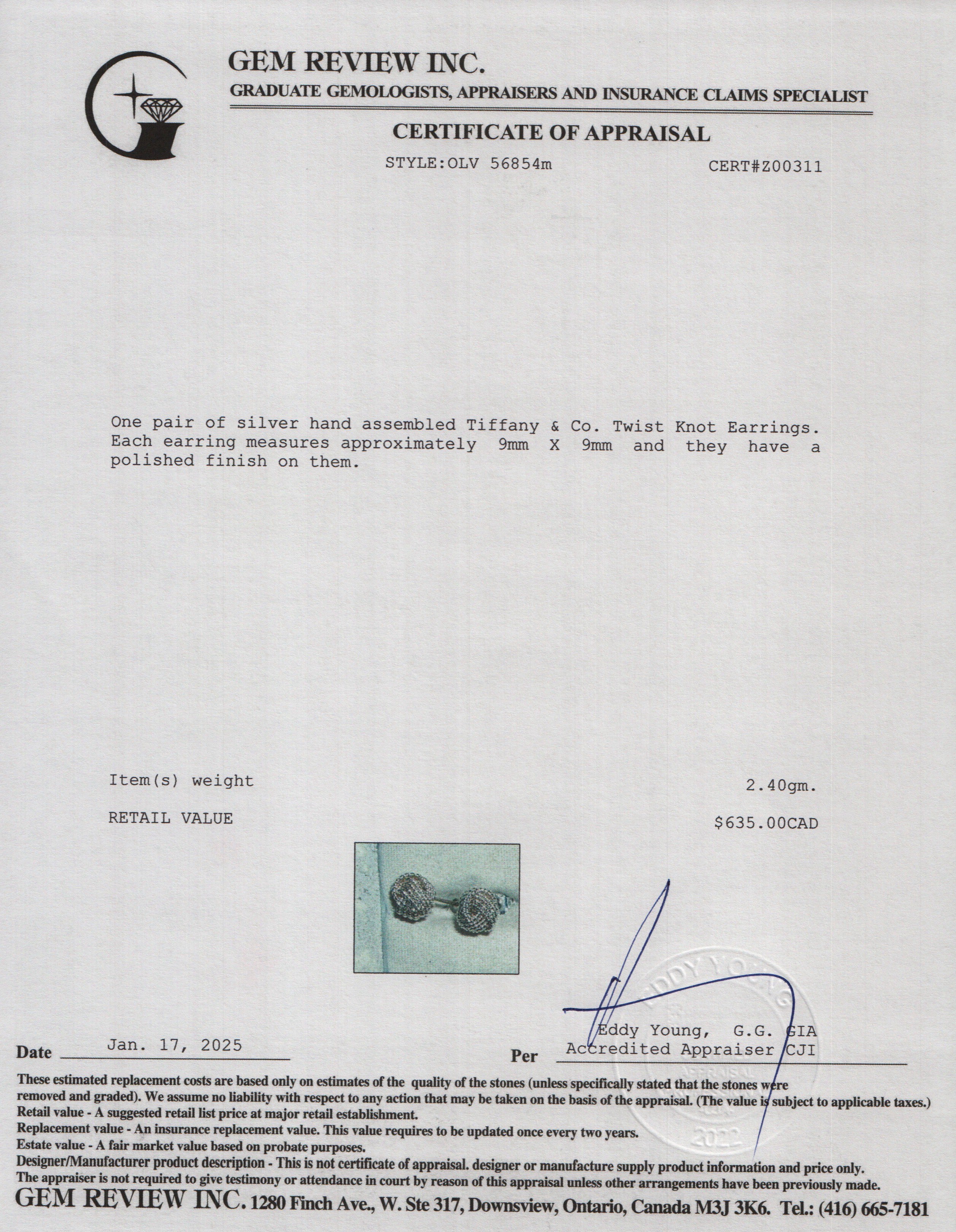 Tiffany & Co. Sterling Silver Twist Knot Earrings