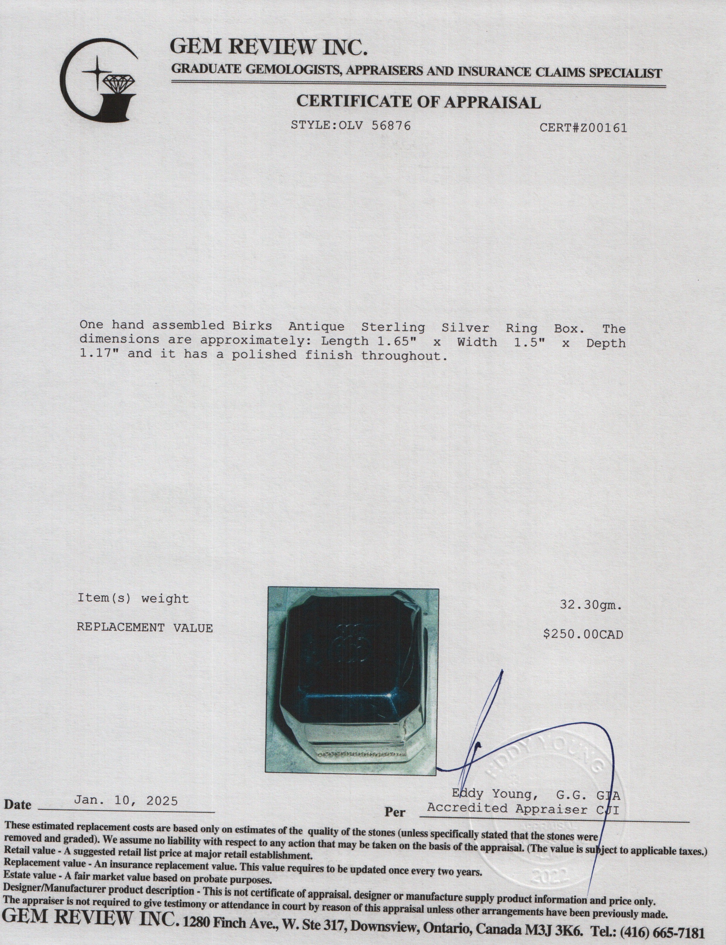 Birks Antique Sterling Silver Ring Box