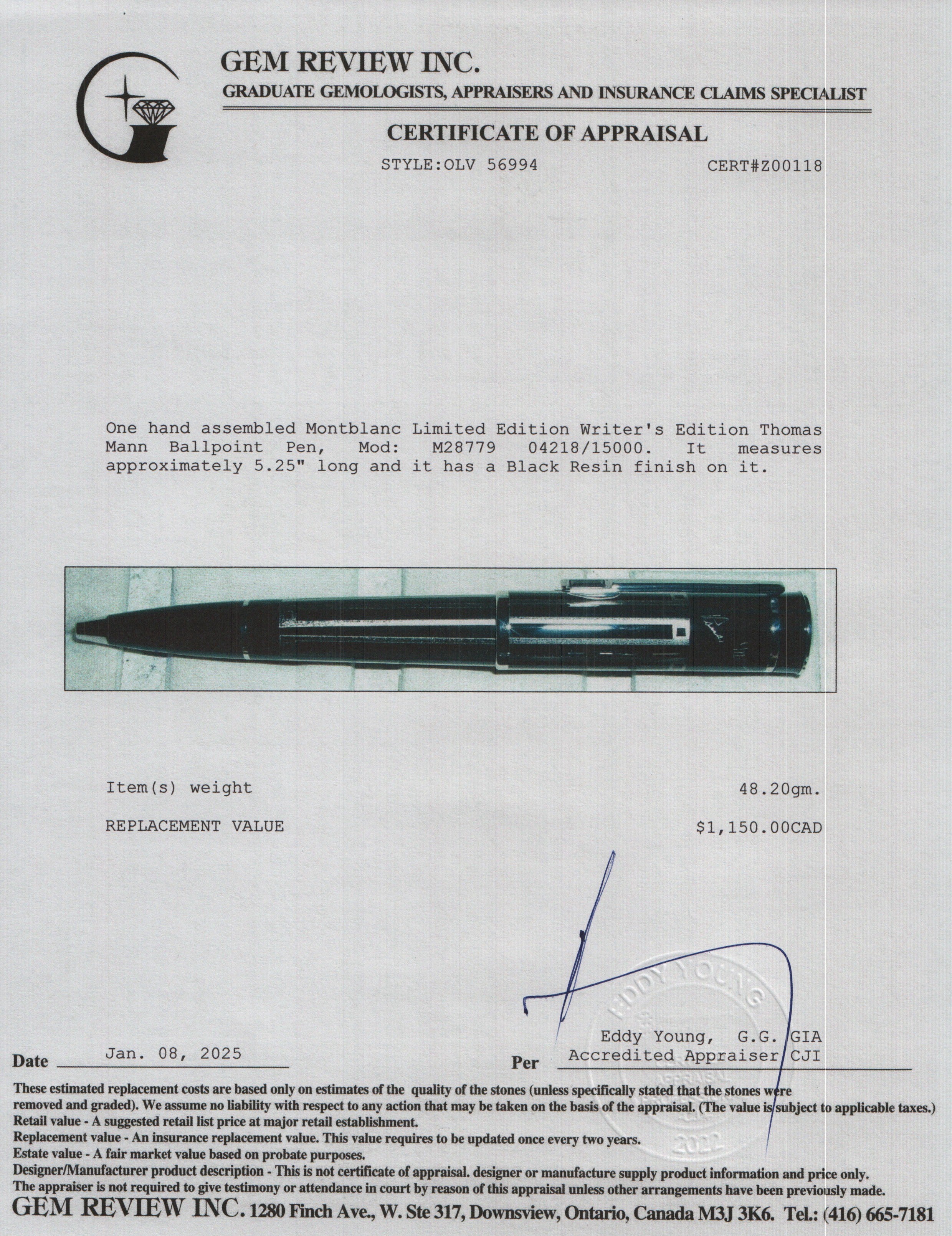 Montblanc Limited Edition Writer's Edition Thomas Mann Ballpoint Pen w/ Box & Papers