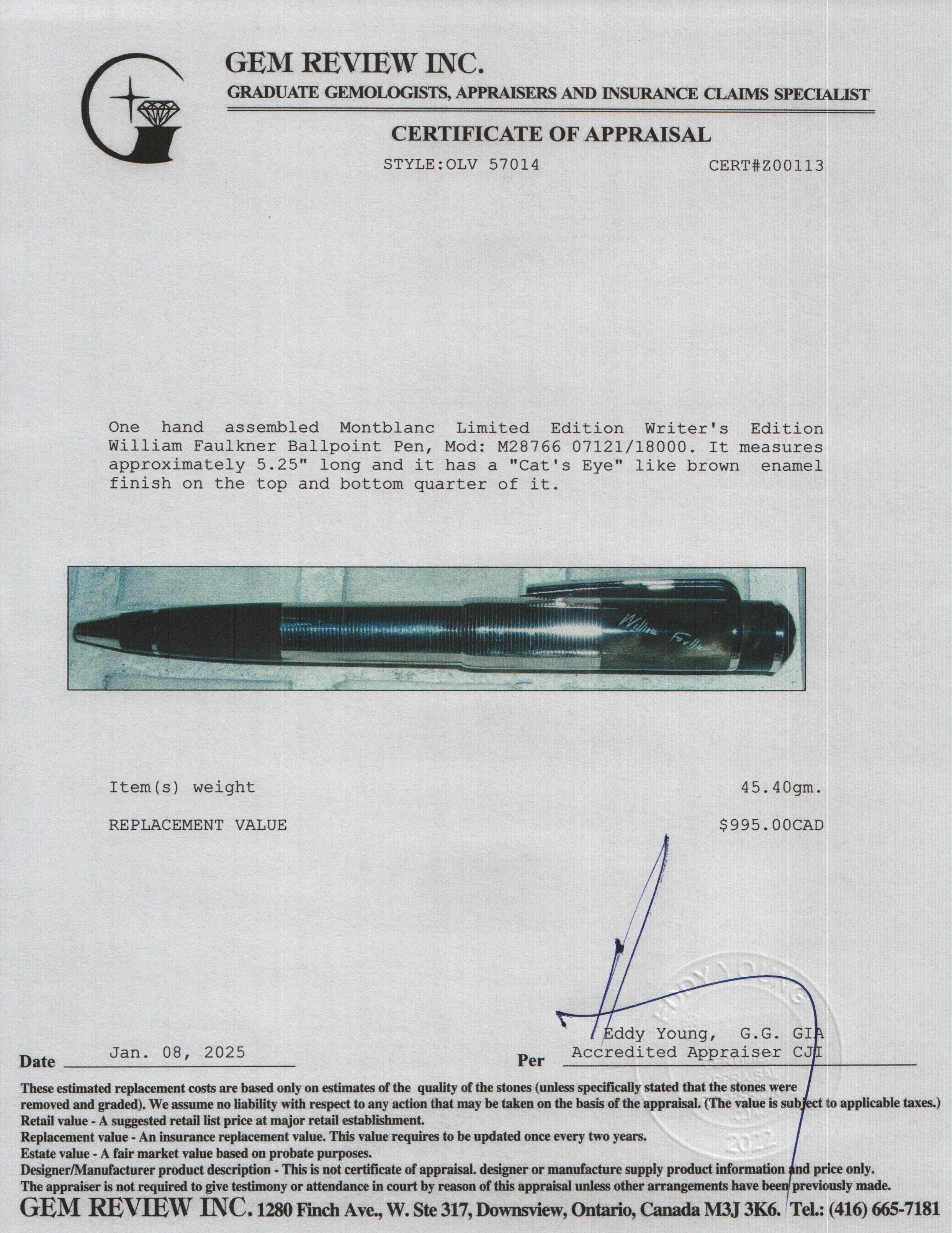 Montblanc Limited Edition Writer's Edition William Faulkner Ballpoint Pen w/ Box & Papers