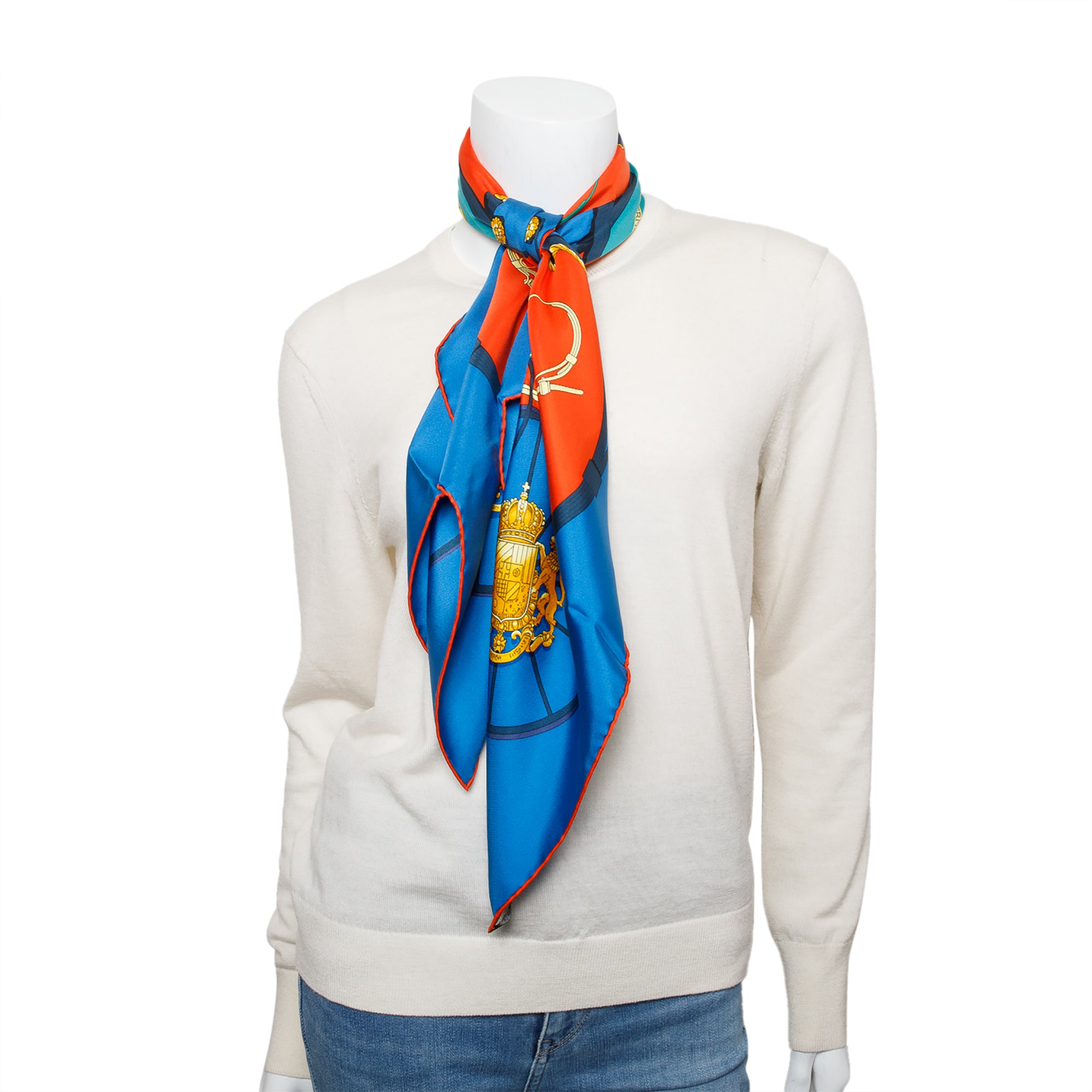 Hermes Cobalt Vermillo 'Springs' Silk Scarf 90 w/ Box & Receipt