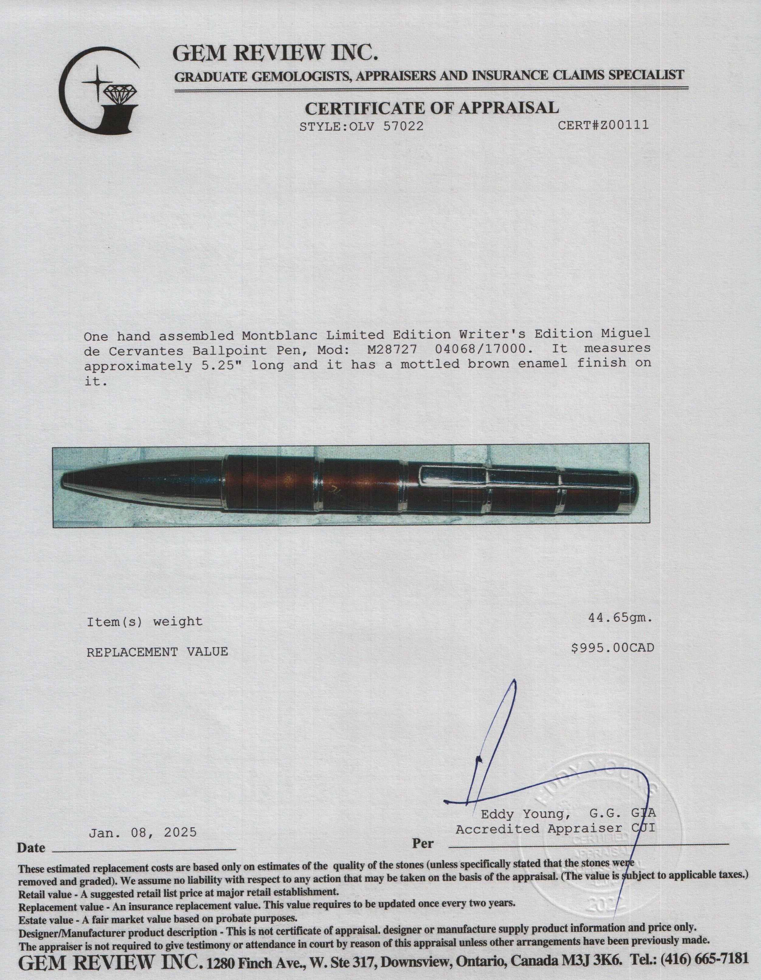 Montblanc Limited Edition Writer's Edition Miguel de Cervantes Ballpoint Pen w/ Box & Papers